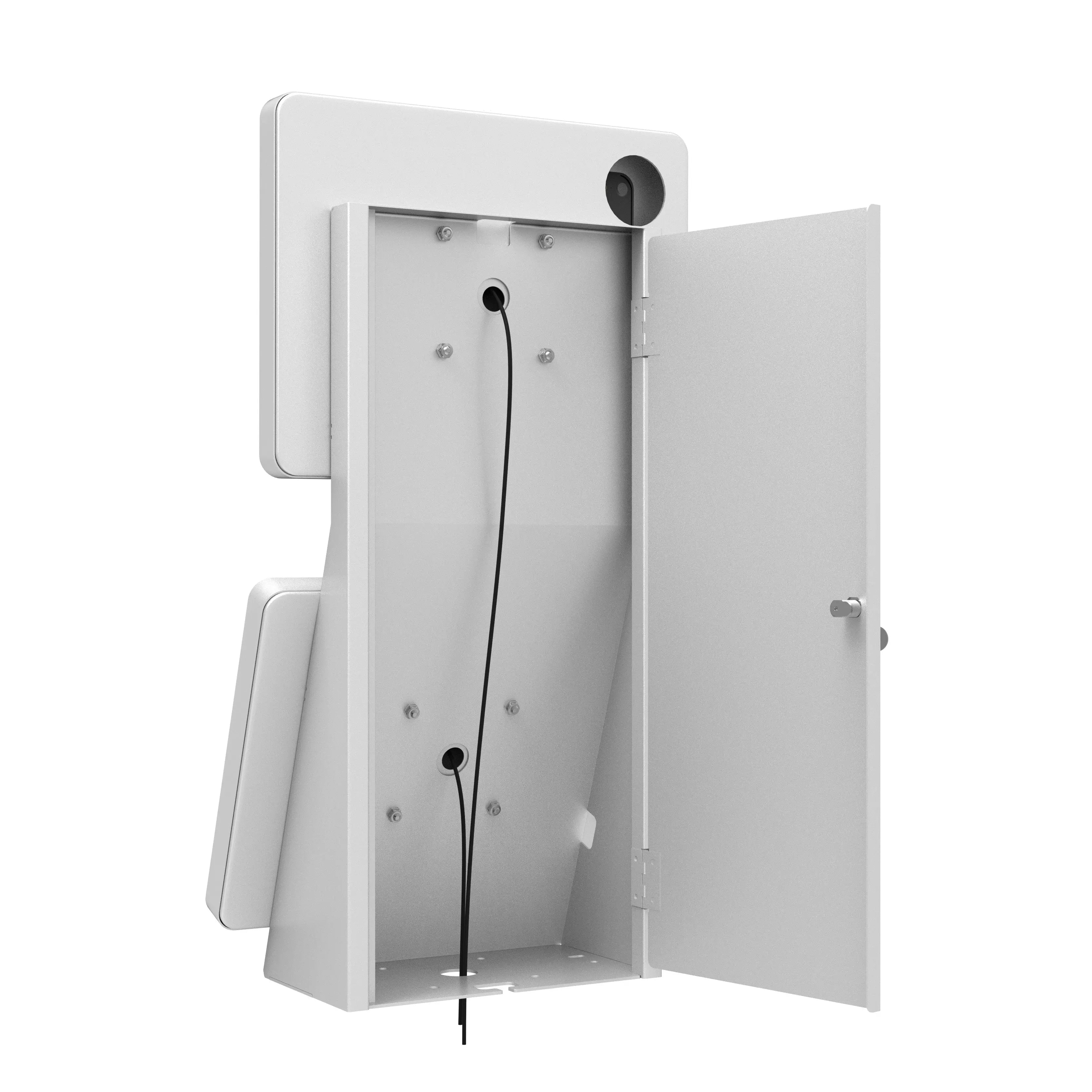 Dual Security Enclosure Desk Mount with Storage Compartment - Heavy Duty Monitor Stand for Office & Home Workspace Organization