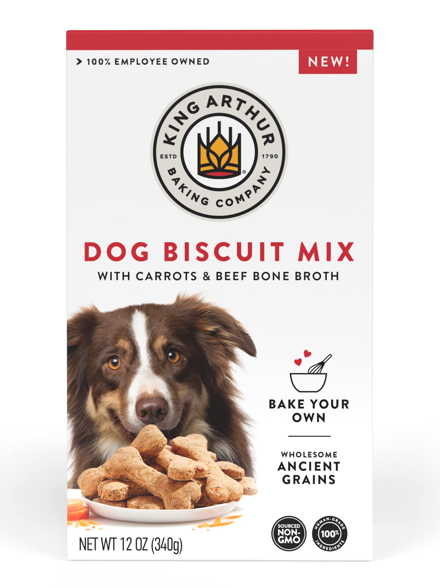 King Arthur Dog Biscuit Mix with Beef Bone Broth & Carrot - 12oz Homemade Dog Treats for Training, Rewards & Healthy Snacks