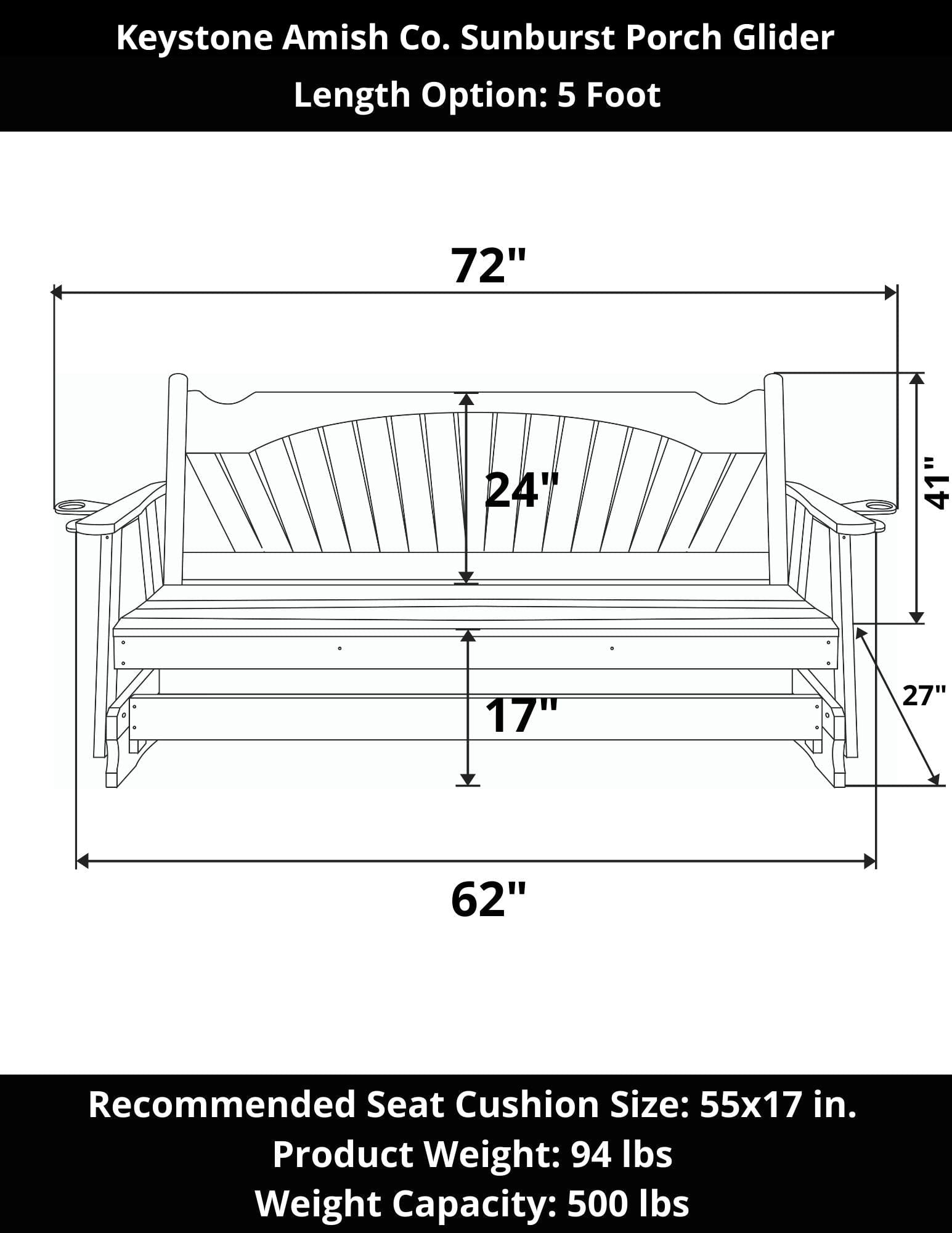 Keystone Amish Co. Sunburst Porch Glider - Handcrafted Wooden Outdoor Swing for Patio, Garden & Backyard Relaxation
