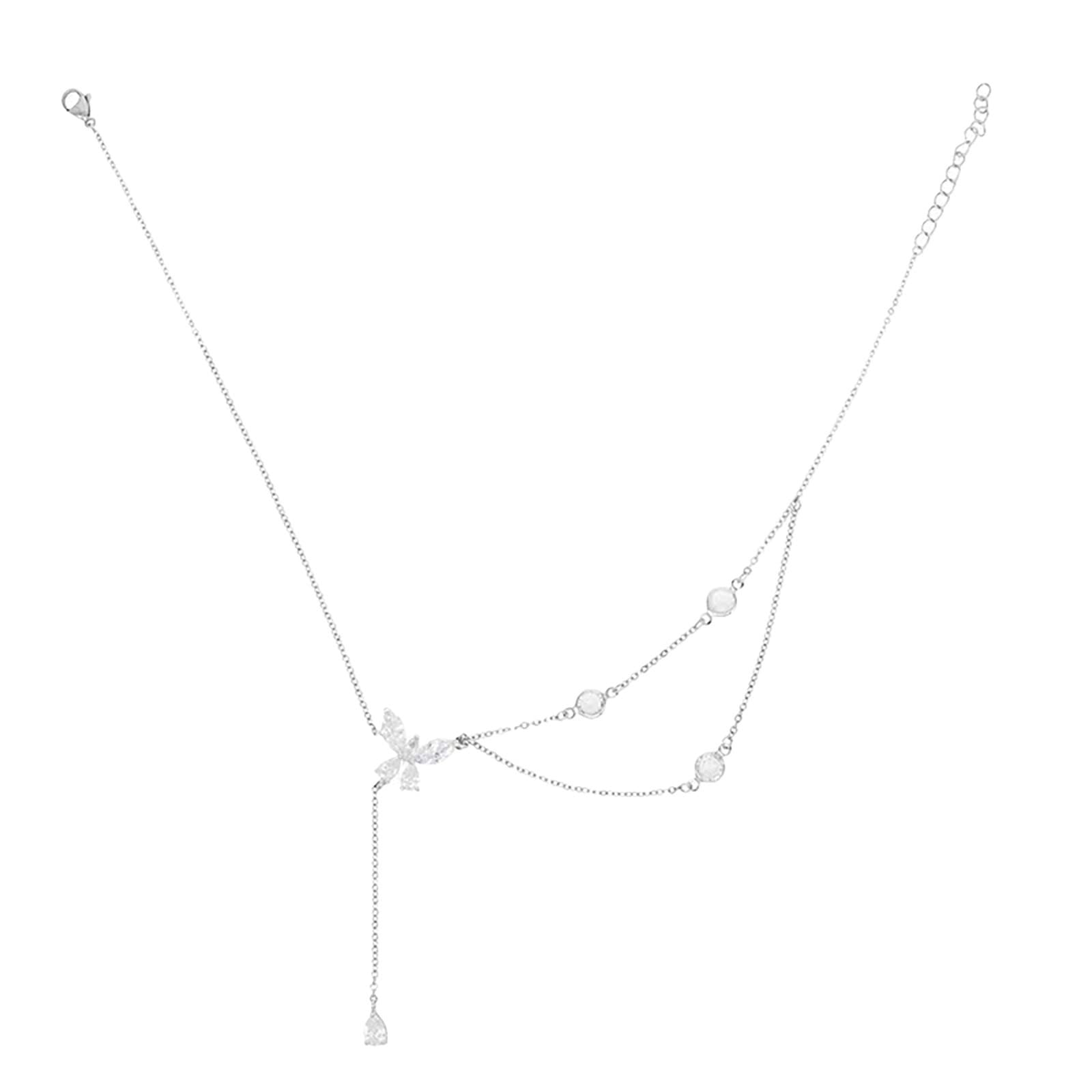 Elegant Crystal Rhinestone Choker Necklace for Women & Teens - Sparkling Clavicle Chain with Tassel Pendant - Perfect for Parties, Prom, Weddings & Everyday Wear (One Size)