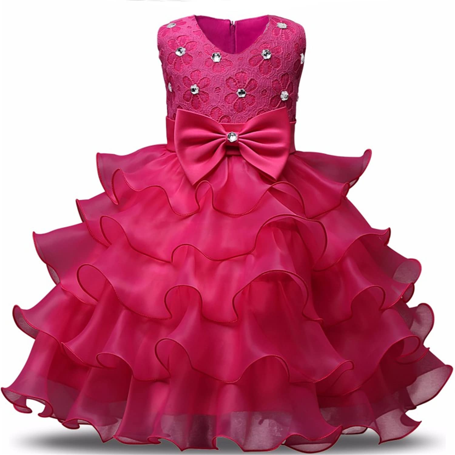 NNJXD Girls Ruffled Lace Party Dress - Elegant Flower Girl Dress for Weddings, Birthday Parties & Special Occasions