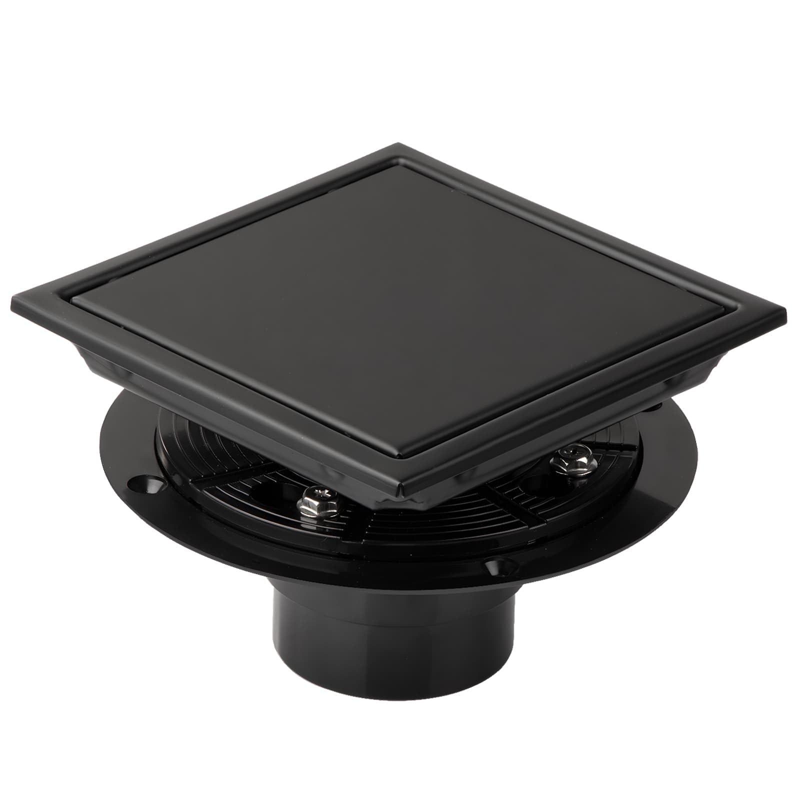 6 Inch Square Shower Drain with Flange - AISI 304 Stainless Steel Matte Black Floor Drain with 2-in-1 Tile Insert Cover & Hair Catcher - Perfect for Bathroom, Shower Stall, and Wet Room Installation