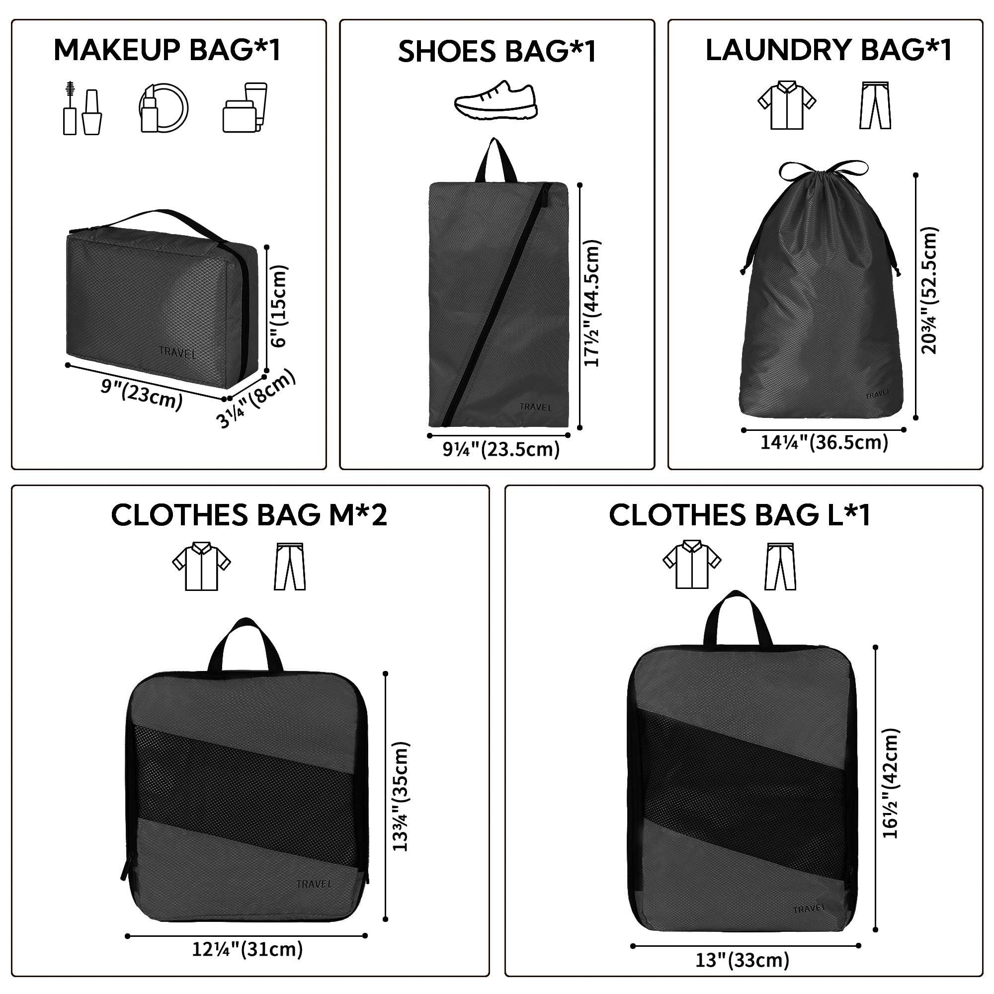 GRANNY SAYS 6-Piece Compression Packing Cubes Set | Expandable Travel Organizer for Clothes | Lightweight Carry-on Luggage for Cruise, Airplane & Business Trips | Foldable Travel Backpack Accessories for Women (Black) | Perfect for Vacation Packing, Business Travel & Weekend Getaways