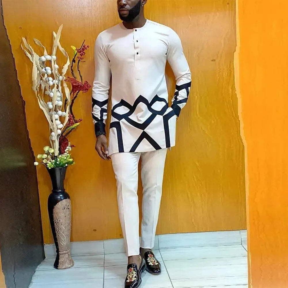 Stylish Men's African Print Patchwork Two-Piece Outfit - Trendy Matching Set for Casual Wear, Parties & Cultural Events