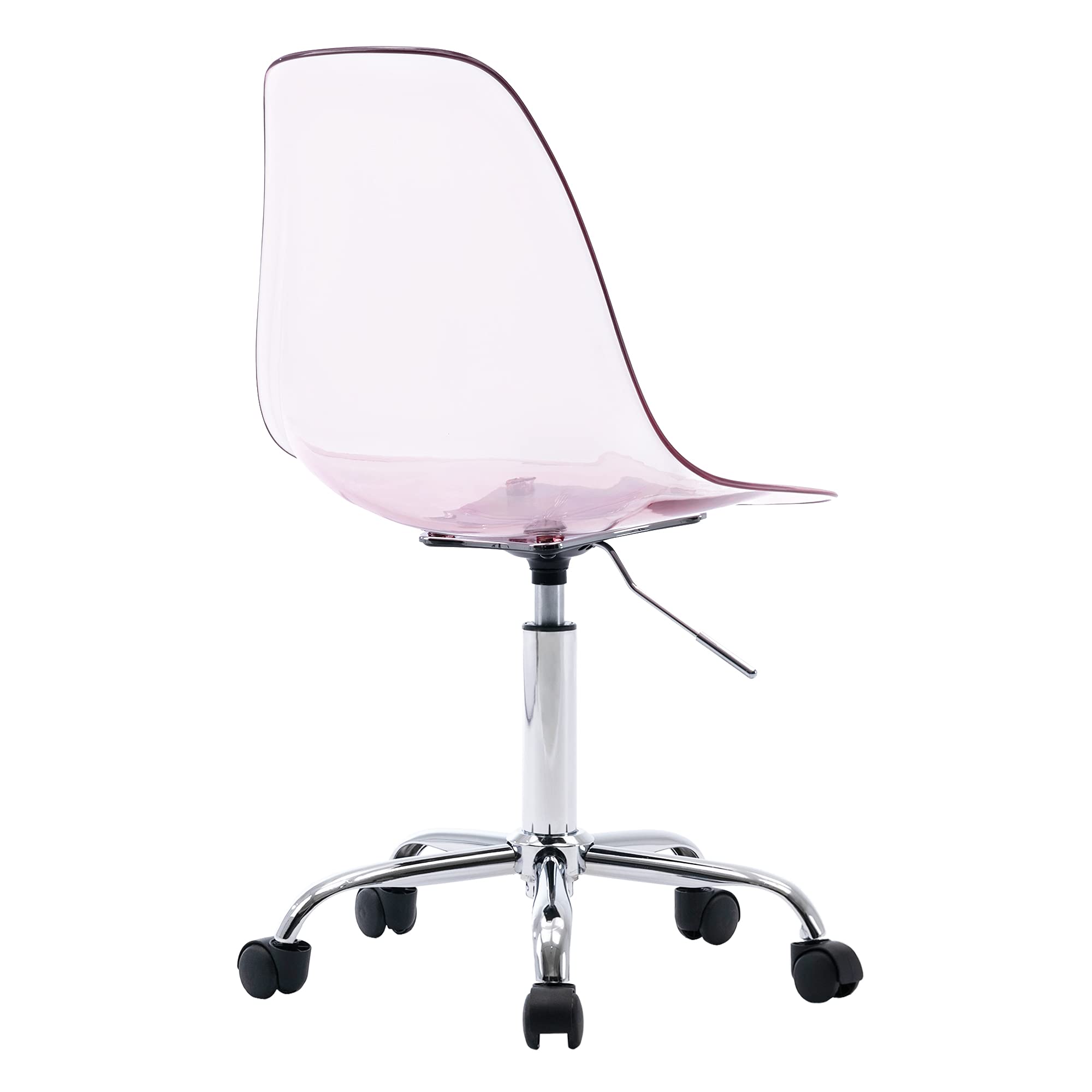 HOMEFUN Clear Acrylic Rolling Armless Swivel Chair - Height Adjustable Ghost Molded Plastic Office Chair with Wheels, Pink - Perfect for Home Office, Vanity Desk, and Modern Workspace Decor