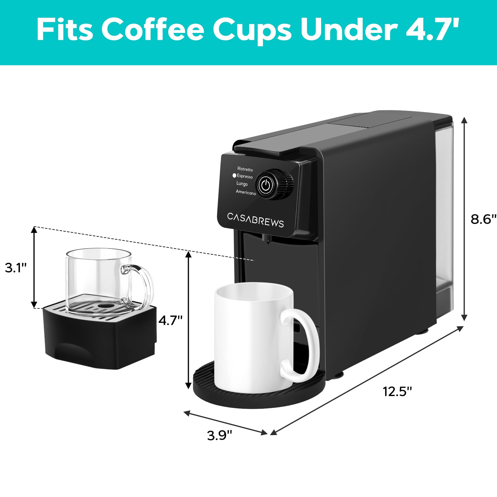 CASABREWS CM7036E Single Serve Espresso Machine for Nespresso Original Pods & K-Cups, 20 Bar Pressure Compact Coffee Maker with 4 Brewing Modes, 21oz Removable Water Tank - Perfect for Home, Office, Dorm or Small Spaces (Black)