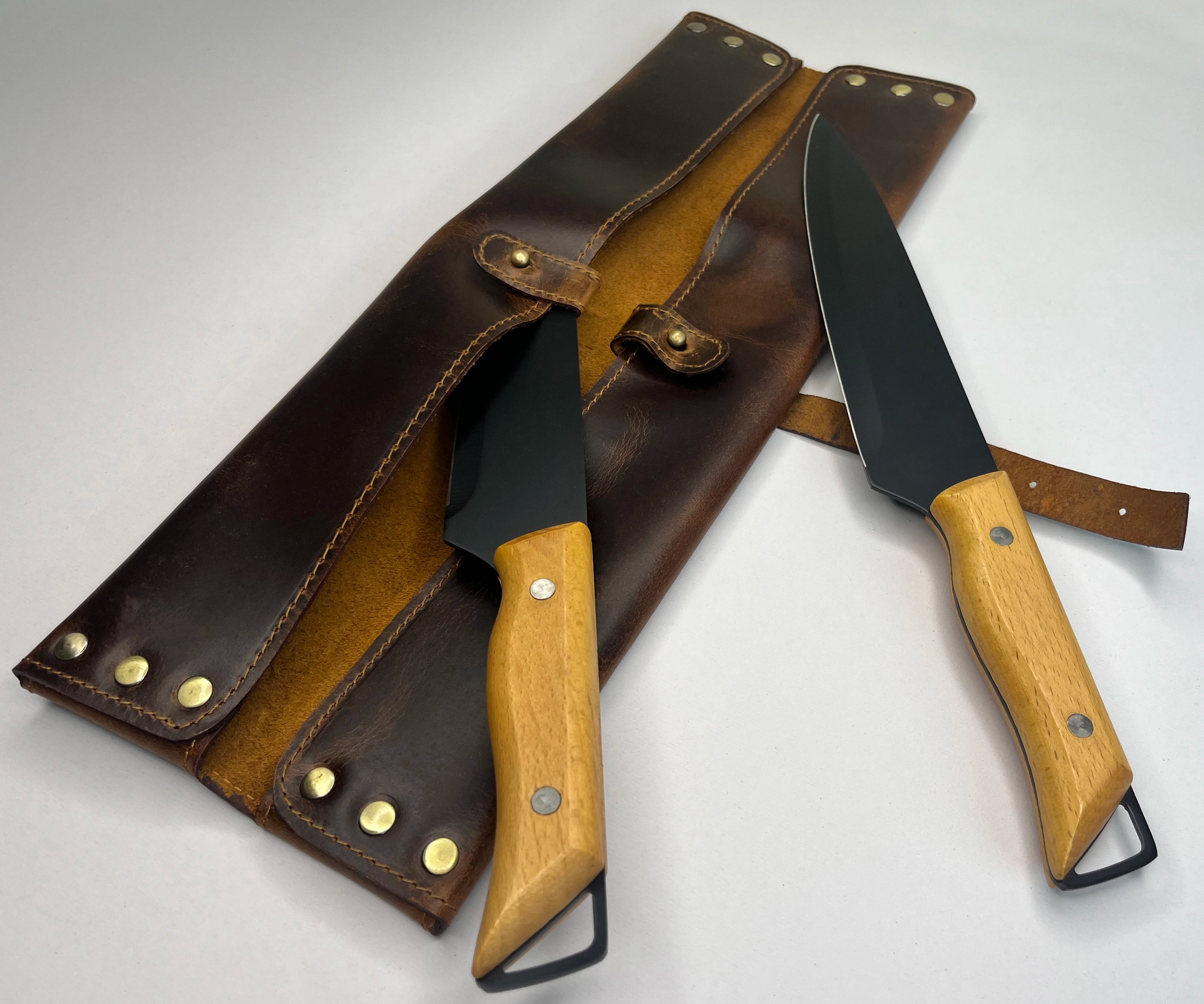 Premium Leather Chef's Knife Holder with 2 Slots - Brown | Professional Kitchen Knife Storage Case | Perfect for Home Cooks & Professional Chefs