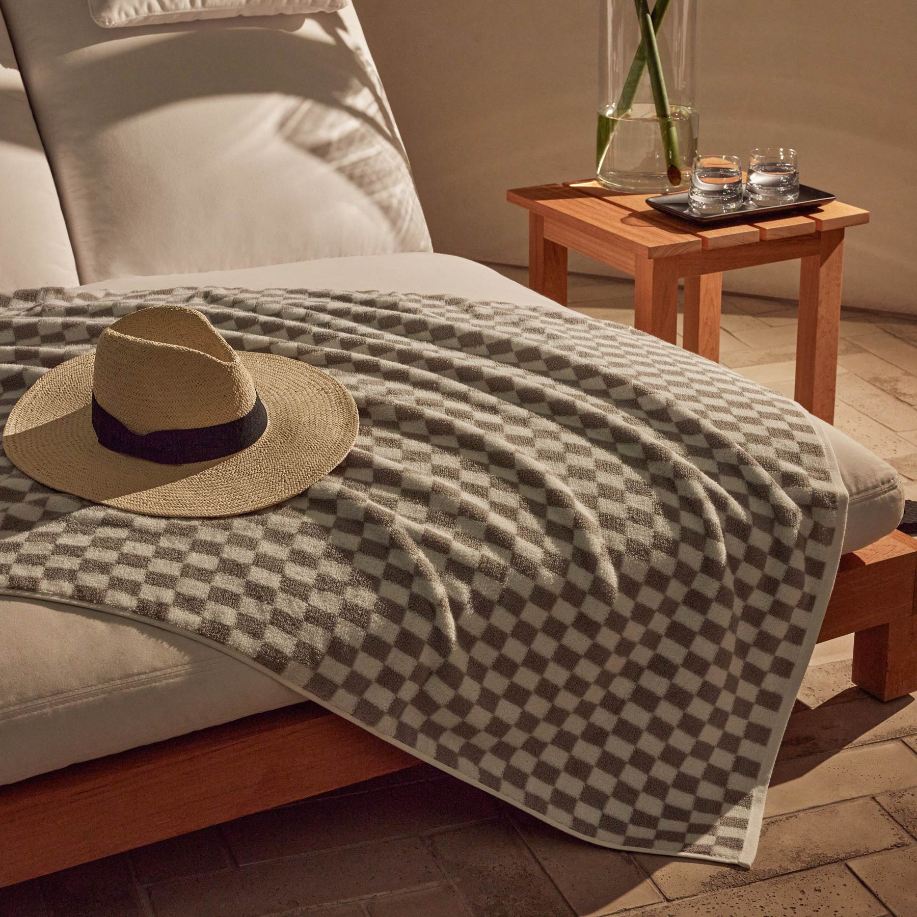 Checkered Beach Towel - Soft & Absorbent White and Steel Grey Striped Towel for Pool, Picnic, and Summer Outings