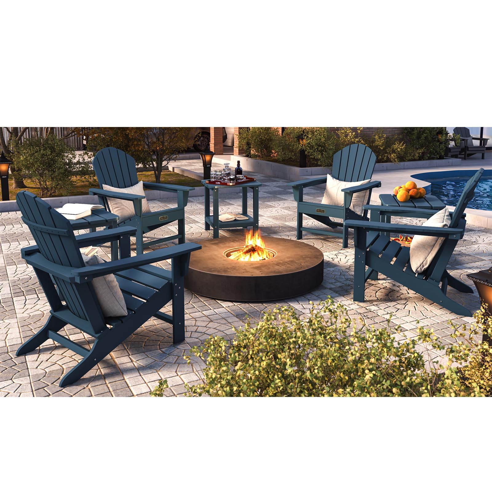 SERWALL Adirondack Chair Set of 4 - Weather-Resistant Outdoor Patio Furniture for Garden, Backyard & Lawn - Classic Design & Easy Maintenance (Blue) | Perfect for Relaxing, Lounging & Entertaining Guests
