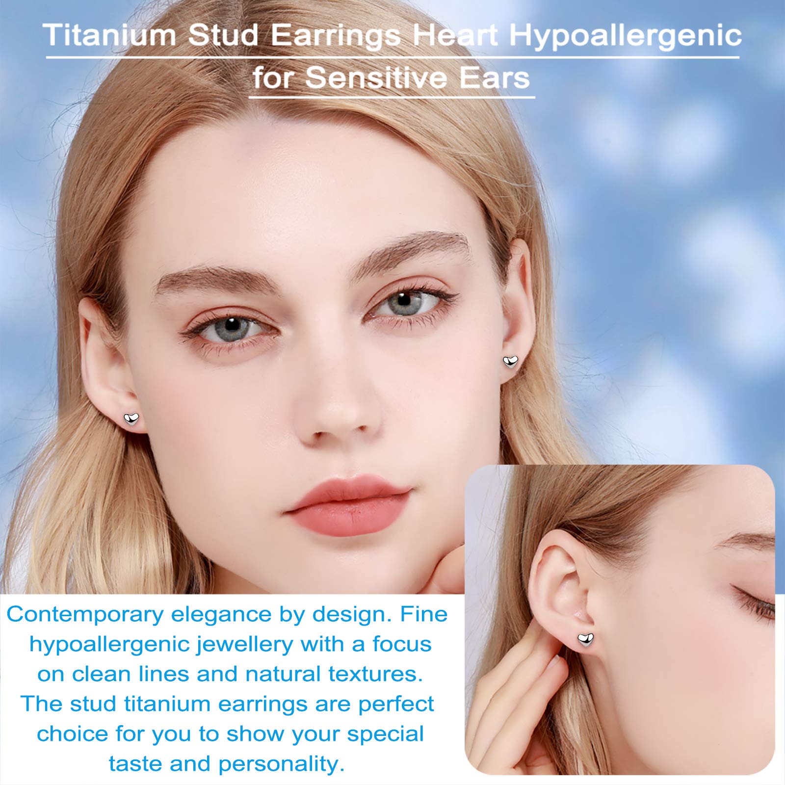 Hypoallergenic Titanium Stud Earrings for Women & Men - Tiny Dot, Heart & Triangle Designs, Premium High Polished Shiny Grey | Perfect for Sensitive Ears, Everyday Wear & Gift Giving