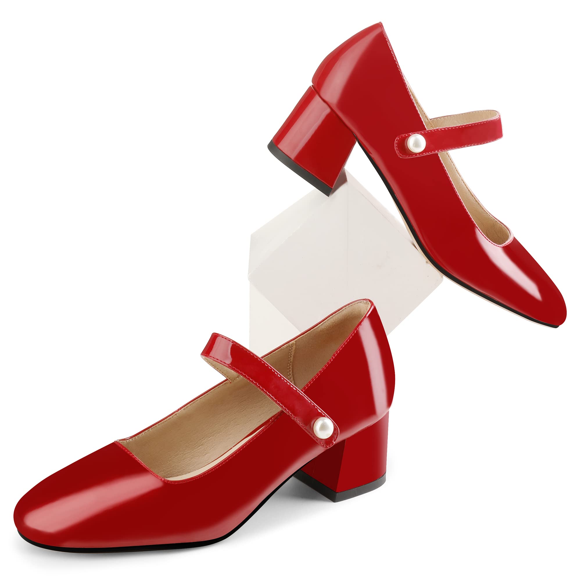 Naiyee Women's Mary Jane Shoes - Chunky Heel Ankle Strap Dress Pumps with Rounded Toe | Comfortable Low Heels for Work, Weddings & Special Occasions