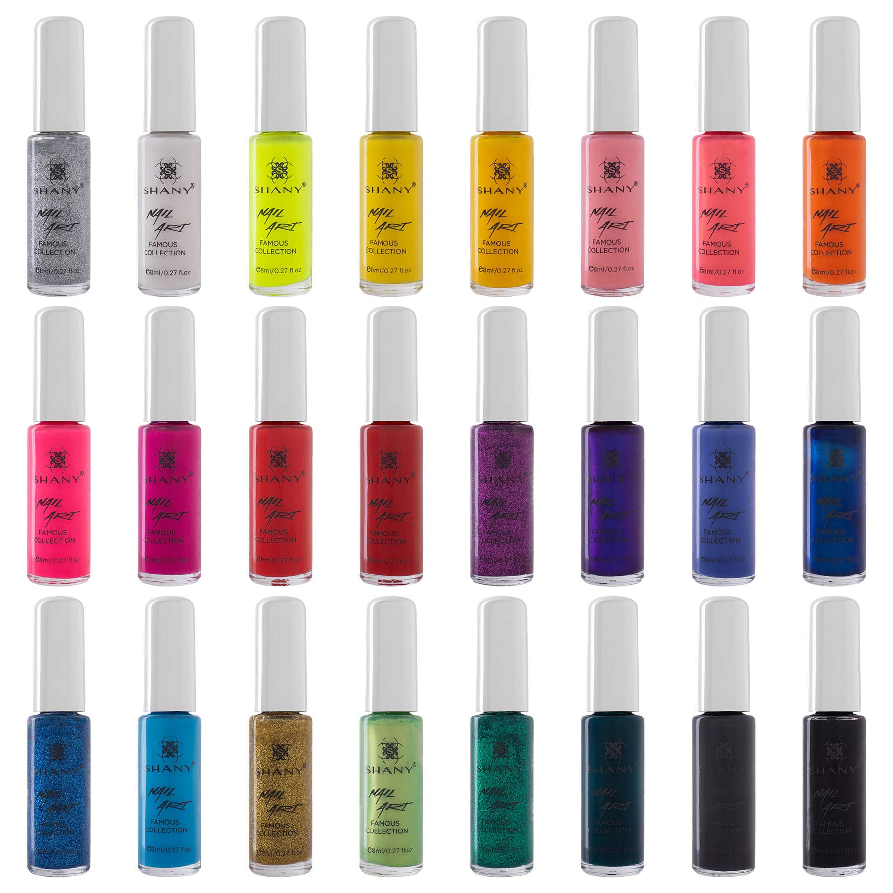 SHANY Professional Nail Art Kit - 24 Vibrant Colors Including Glitter, Metallic, Pearls, Neon & Matte Nail Polish Set with Built-in Thin Brush for Salon-Quality Nail Designs | Perfect for DIY Manicures, Home Salons & Professional Nail Artists