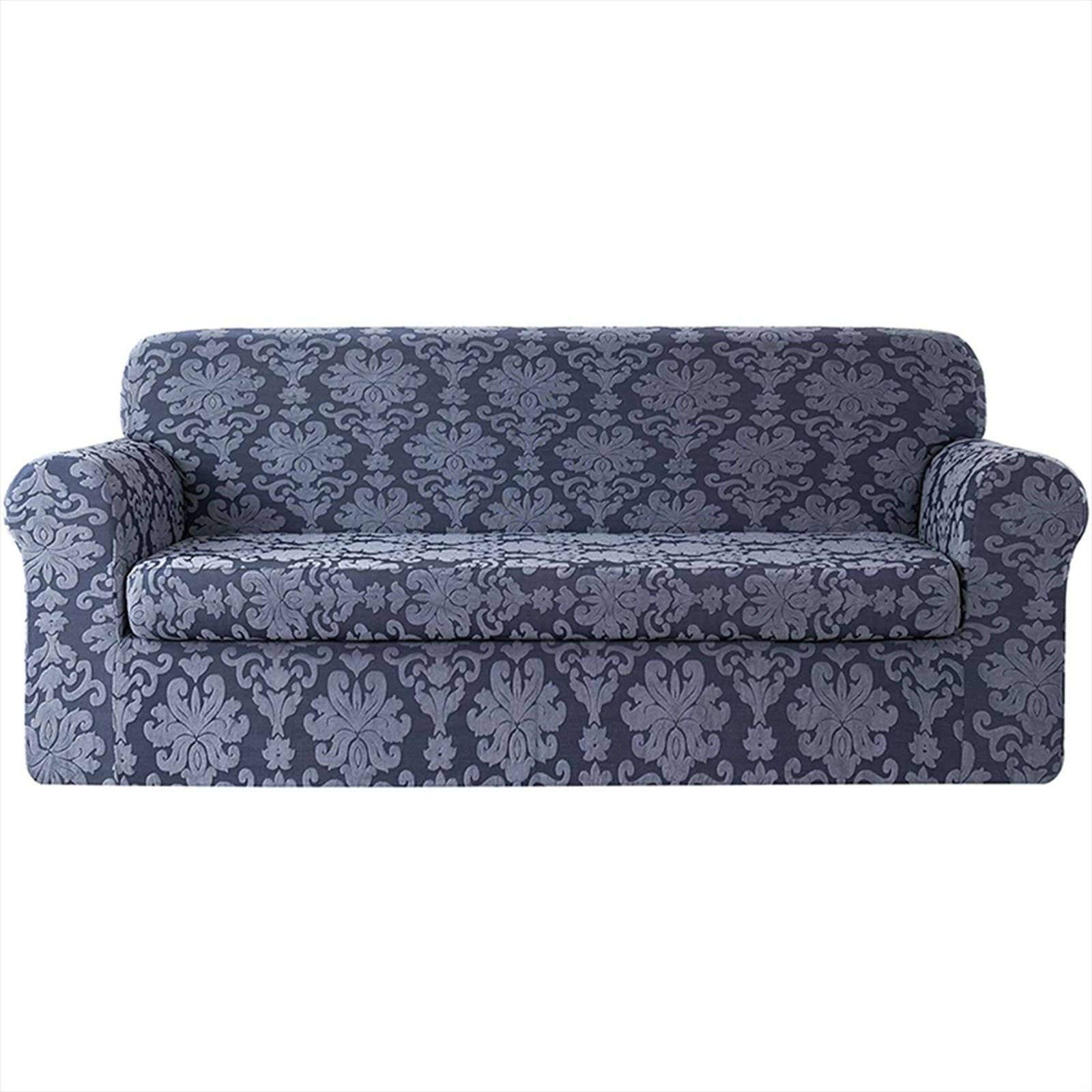 HALOUK Jacquard Sofa Slipcover - High Stretch 3 Cushion Couch Cover, 2-Piece Polyester Spandex Furniture Protector for 2 Seater Sofa - Gray - Perfect for Living Room, Family Room & Home Decor Protection