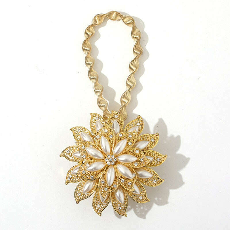 Pearl Simon Flower Shaped Rhinestone Magnetic Curtain Tiebacks - Elegant Window Drapery Holder for Living Room & Bedroom Decor