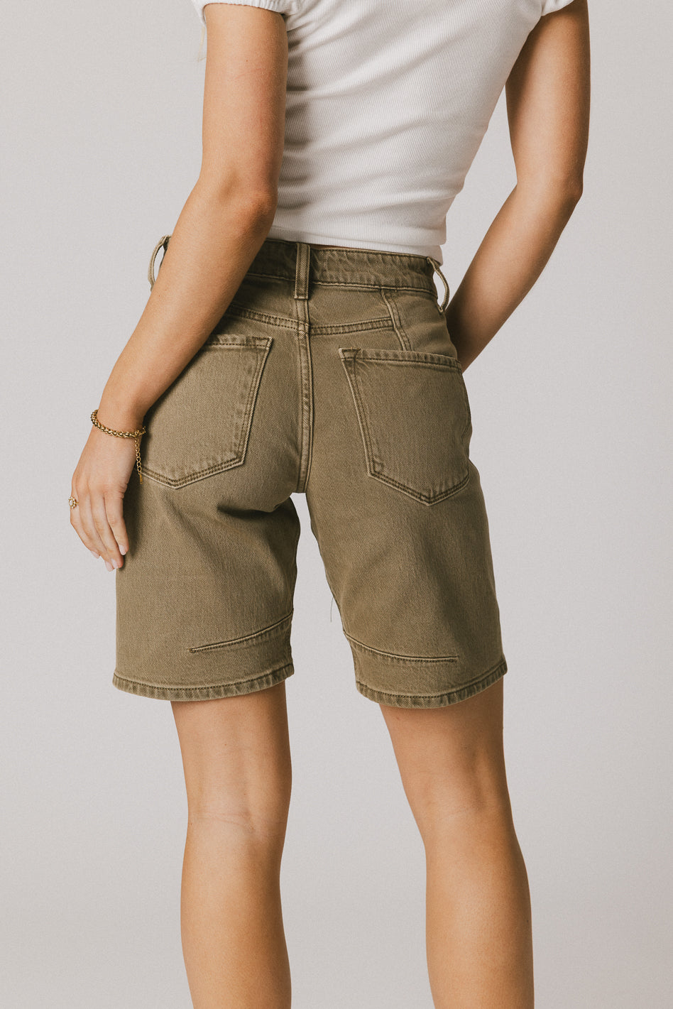 Layla Women's Olive Denim Shorts - High Waisted Stretch Jean Shorts for Summer | Casual Wear, Beach Outfits, Street Style