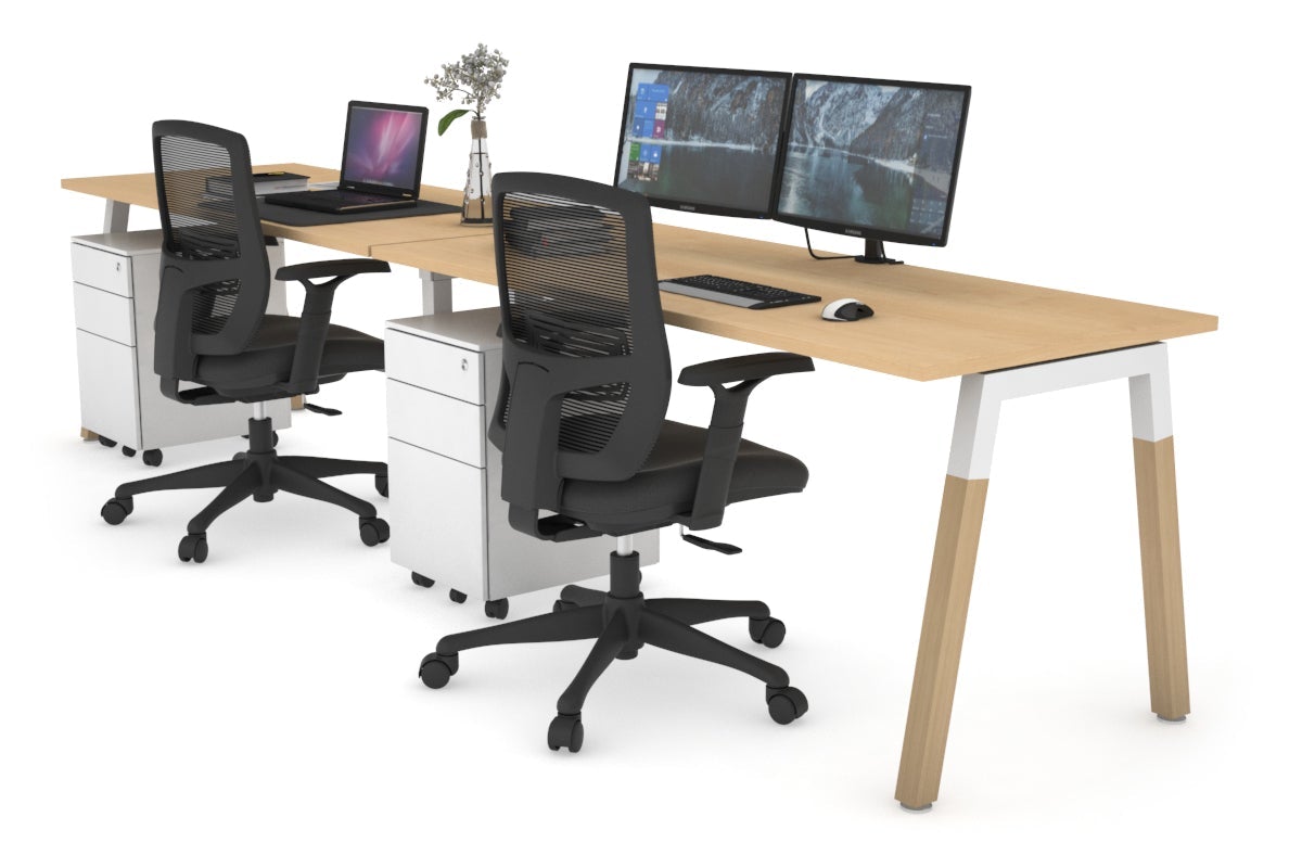 Quadro A Legs 2-Person Standing Desk with Wooden Legs & Cross Beam [1400L x 700W] - Perfect for Home Office, Coworking Spaces & Modern Workstations