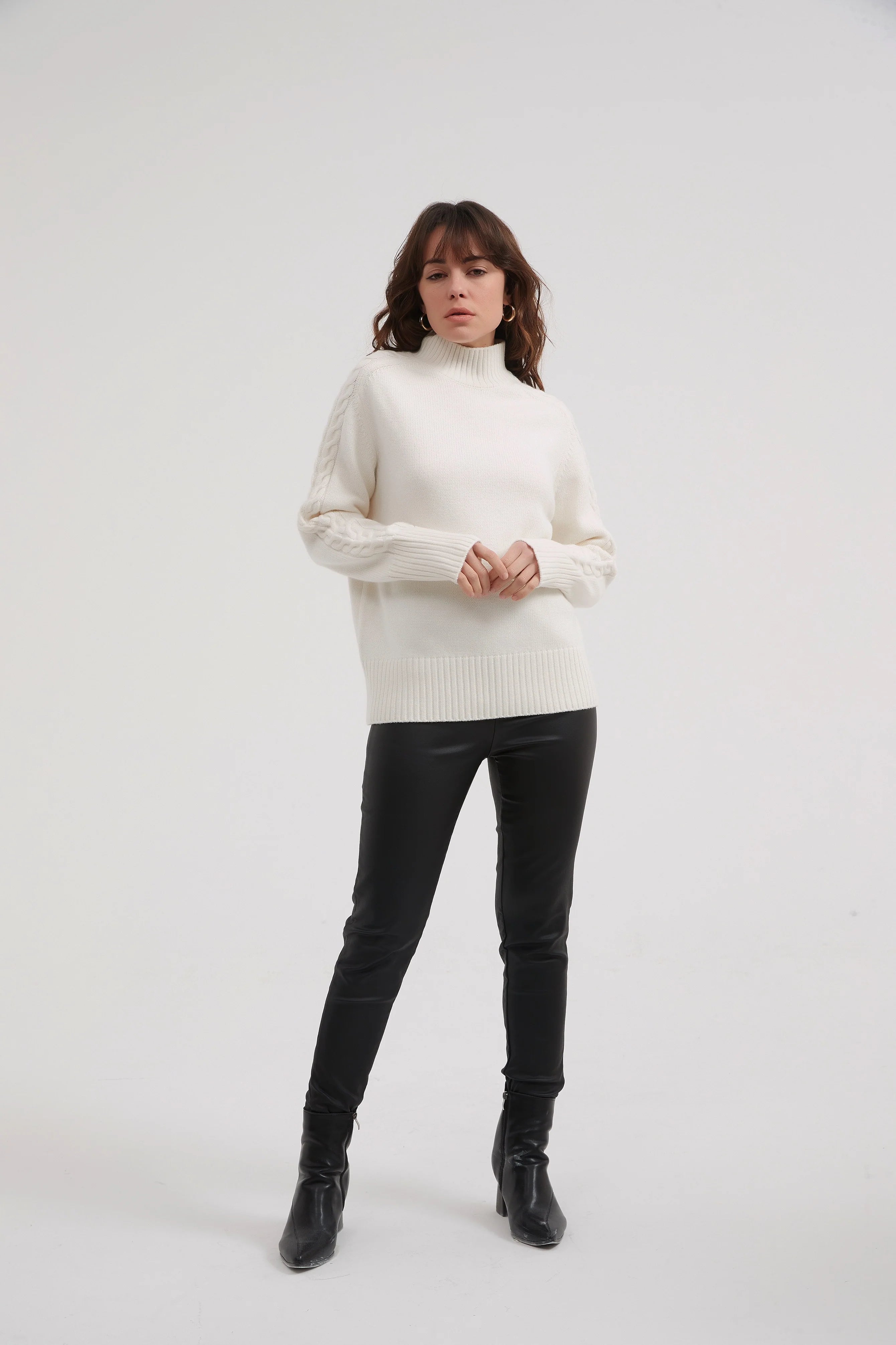Cable Knit Sleeve Sweater in Ivory - Perfect for Fall Layering & Cozy Winter Outfits
