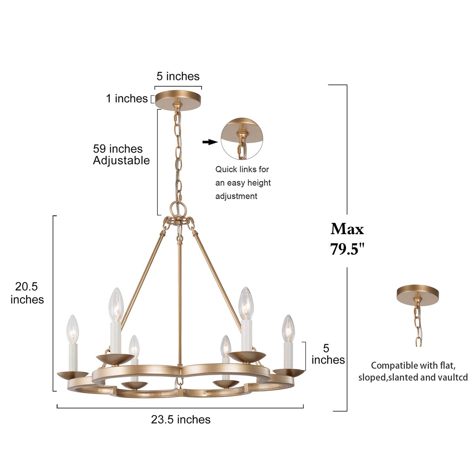 Modern Farmhouse Chandelier - Gold Wagon Wheel Ceiling Light Fixture with 6 Lights, Rustic Dining Room Chandelier for Farmhouse, Living Room & Bedroom Decor | Perfect for Country Homes, Restaurants and Cabin Lighting