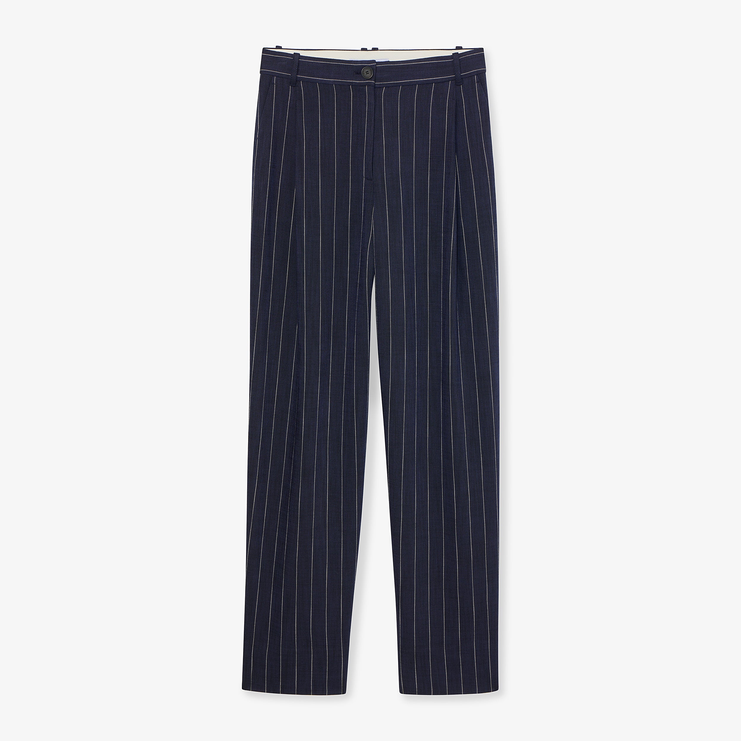 Fitz Pleated Summer Pinstripe Trousers for Men - Navy/Ivory Stripe - Office Wear & Casual Summer Outfits