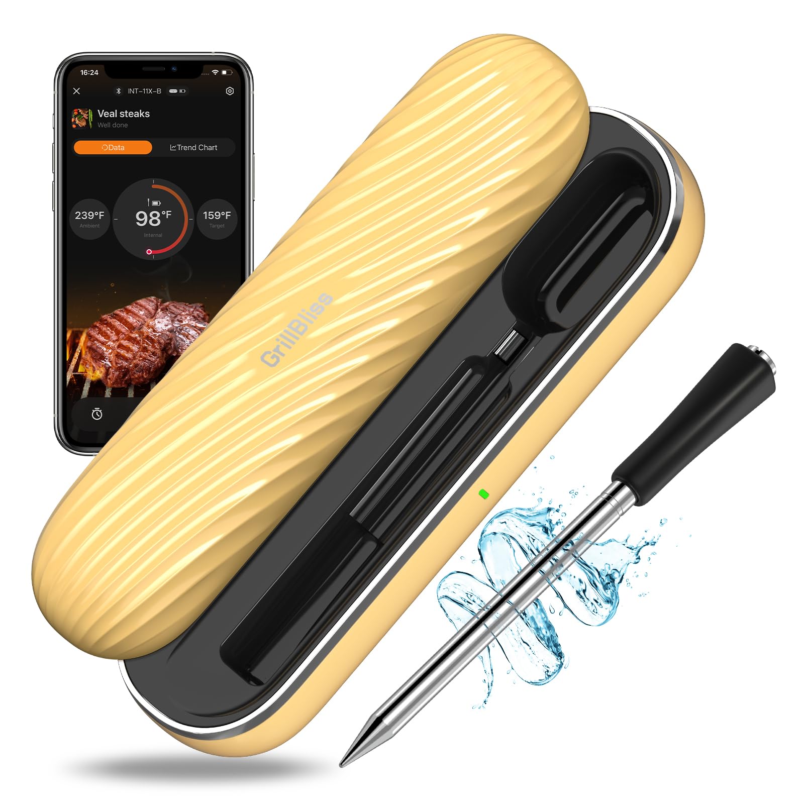Wireless Meat Thermometer with Bluetooth - IP67 Waterproof Dual Probe Digital Thermometer for Grilling, Smoking, BBQ, Oven & Kitchen Use - Smart App Alerts for Perfectly Cooked Steak, Chicken & Turkey