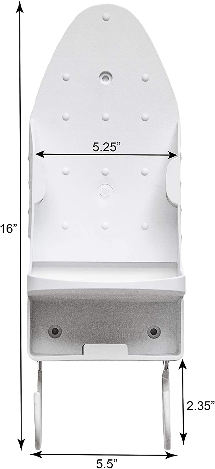 White Ironing Board with Hooks - Space Saving Laundry Room Organizer & Storage Solution for Small Homes, Apartments, Dorms | Perfect for Closet, Bathroom, or Utility Room Organization