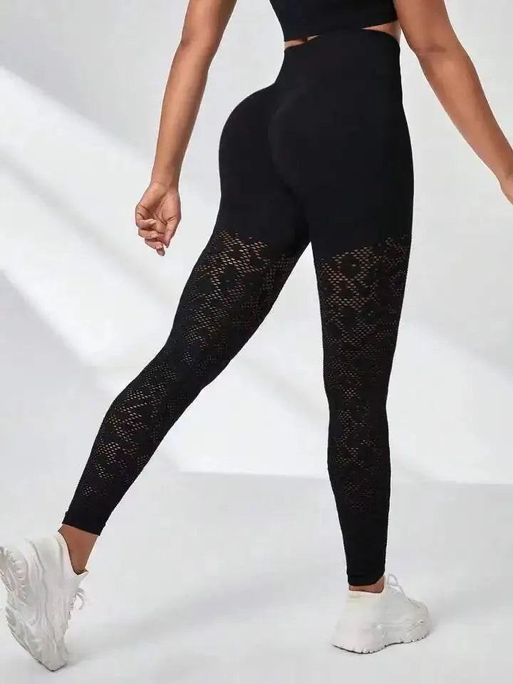 Women's Seamless Hollow Out Gym Leggings - High Waist Solid Color Push Up Tight Yoga Pants for Fitness & Workout | Perfect for Yoga, Running, Gym & Casual Wear