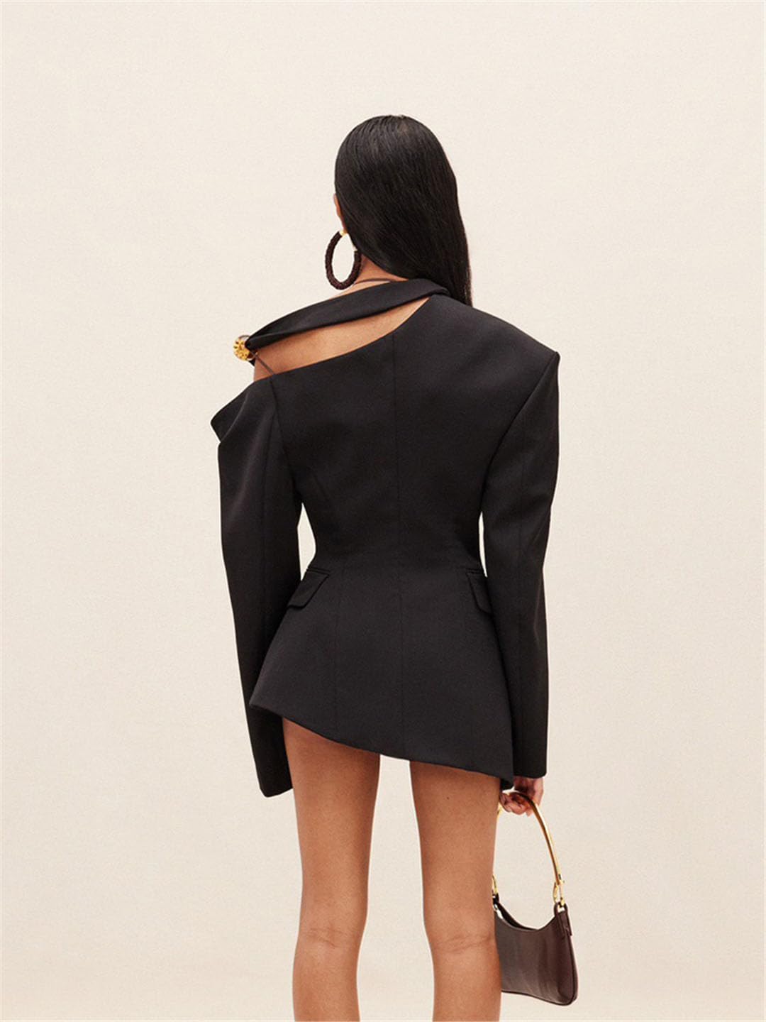 Women's Long Sleeve Off Shoulder Patchwork Blazer with Lapel & Button Closure - Stylish Solid Color Jacket for Spring Fashion | Perfect for Office Wear, Date Nights & Casual Outings