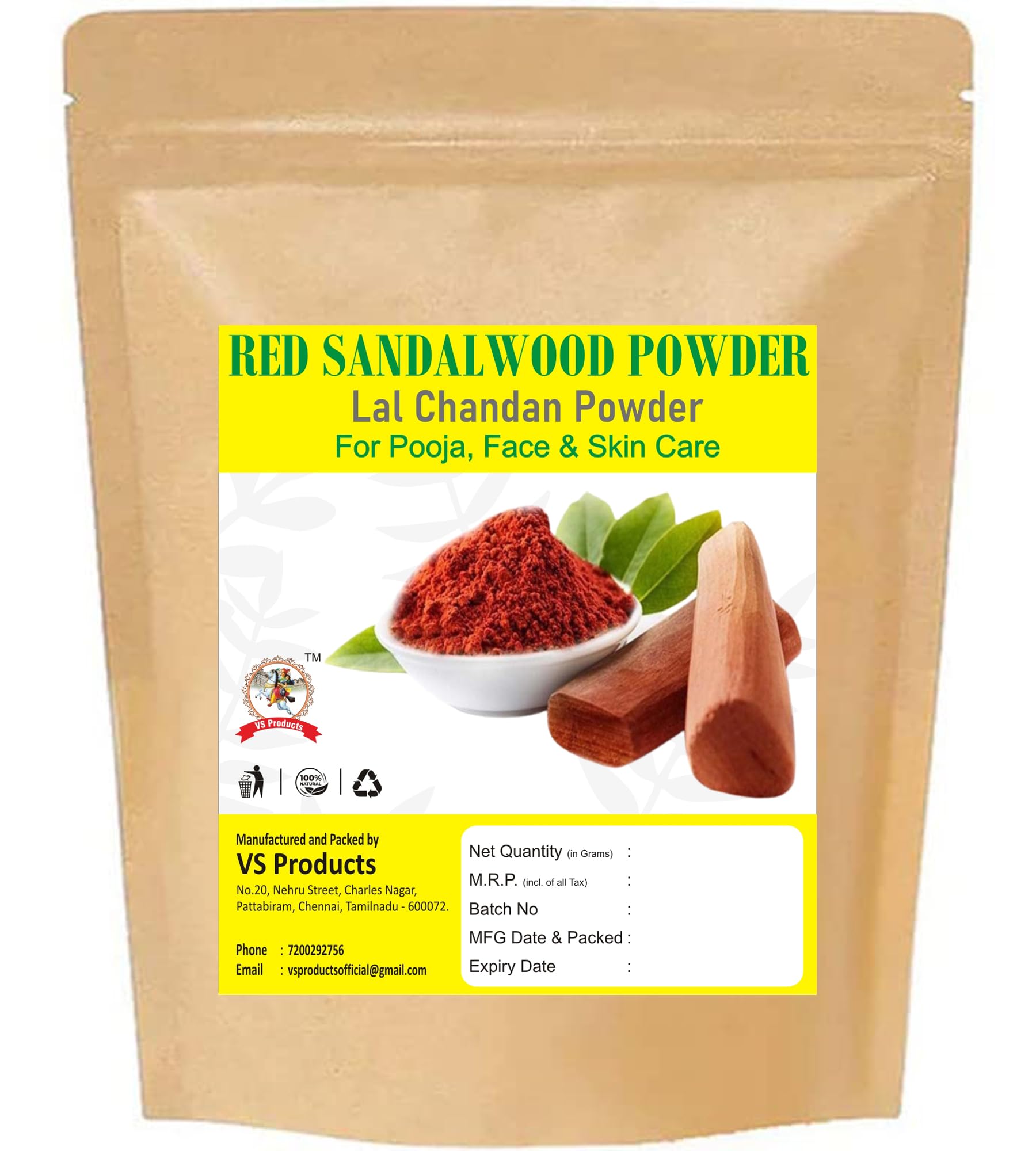 Premium Red Sandalwood Powder (500g) - Natural Laal Raktha Chandan Face Pack for Glowing Skin, Detan & Brightening | Ayurvedic Skincare for Women | Pooja & Ritual Use | Reusable Zipper Packaging (5 x 100g) - Perfect for Daily Face Masks, Spa Treatments & Religious Ceremonies