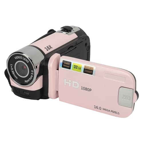 Denash 1080P 16MP Digital Video Camera Camcorder with 16X Zoom - Compact Vlogging Camera for YouTube, Travel & Home Movies - Pink HD Camcorder for Beginners & Content Creators
