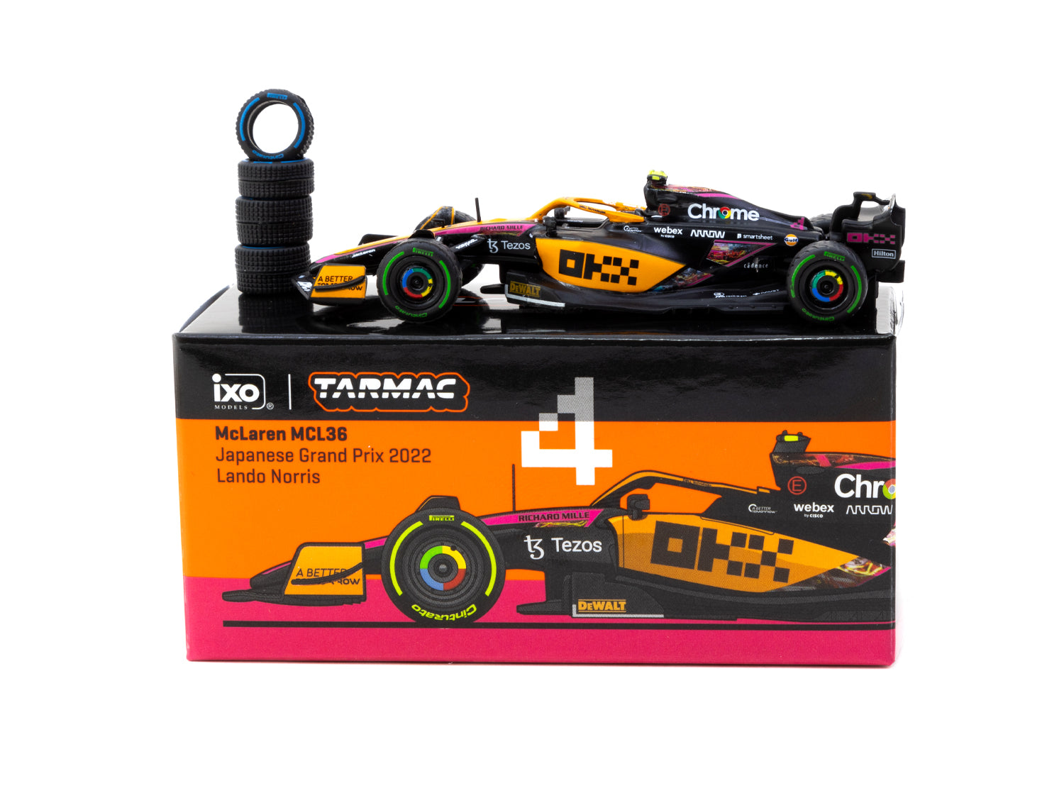 Tarmac Works 1/64 Scale McLaren MCL36 Formula 1 Car - Lando Norris #4 Japanese Grand Prix 2022 Limited Edition Diecast Model - Perfect for Collectors, Racing Fans & Display Cases