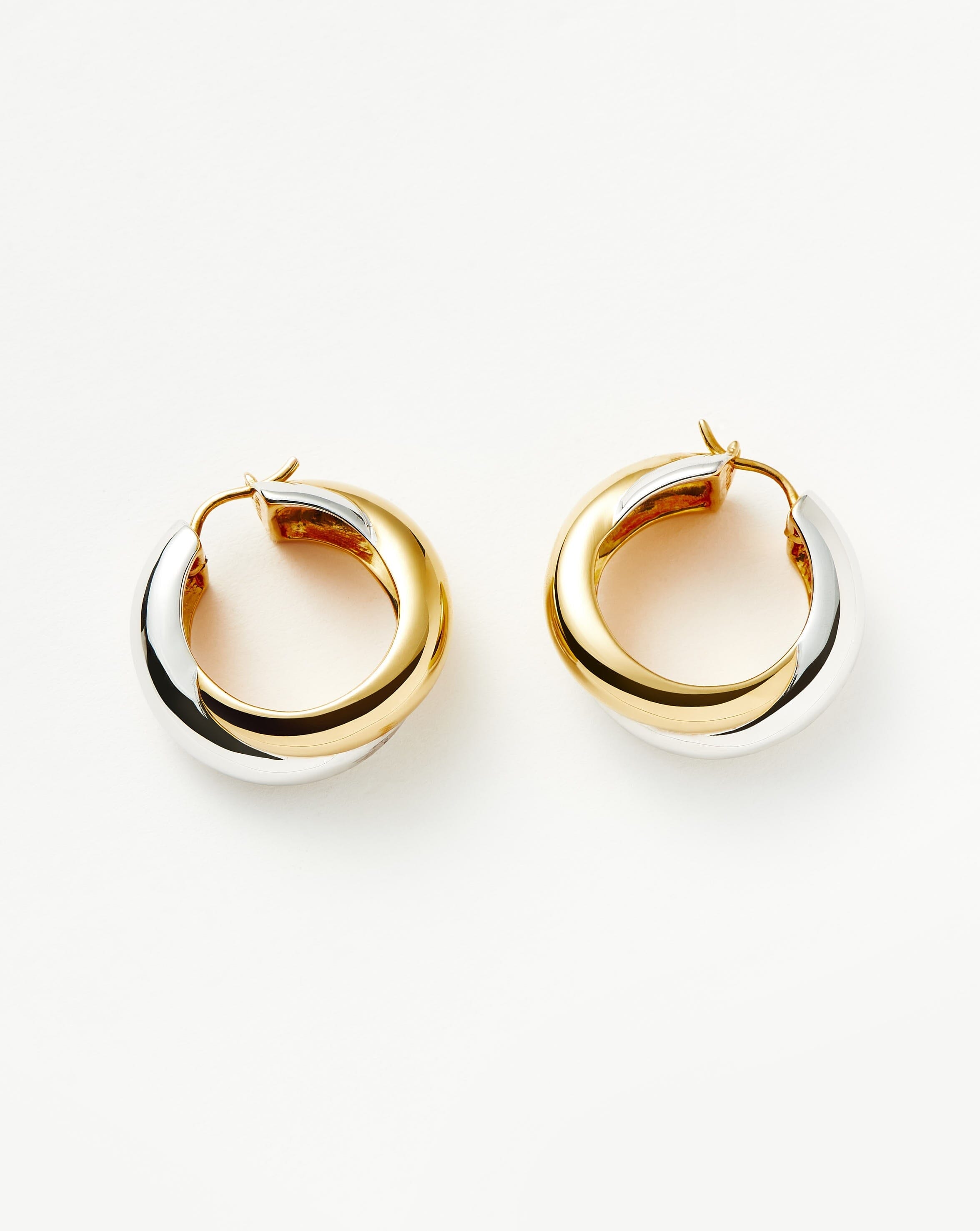 Lucy Williams Chunky Medium Entwine Hoop Earrings | Mixed Metal Gold & Silver | Trendy Boho Jewelry for Women | Perfect for Parties, Weddings & Everyday Wear