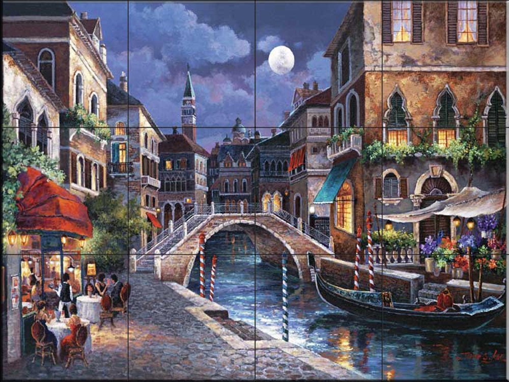 Hand-Painted Ceramic Tile Mural - Streets of Venice II Artwork by James Lee - Perfect for Kitchen Backsplash, Bathroom Decor & Mediterranean Style Home Accents