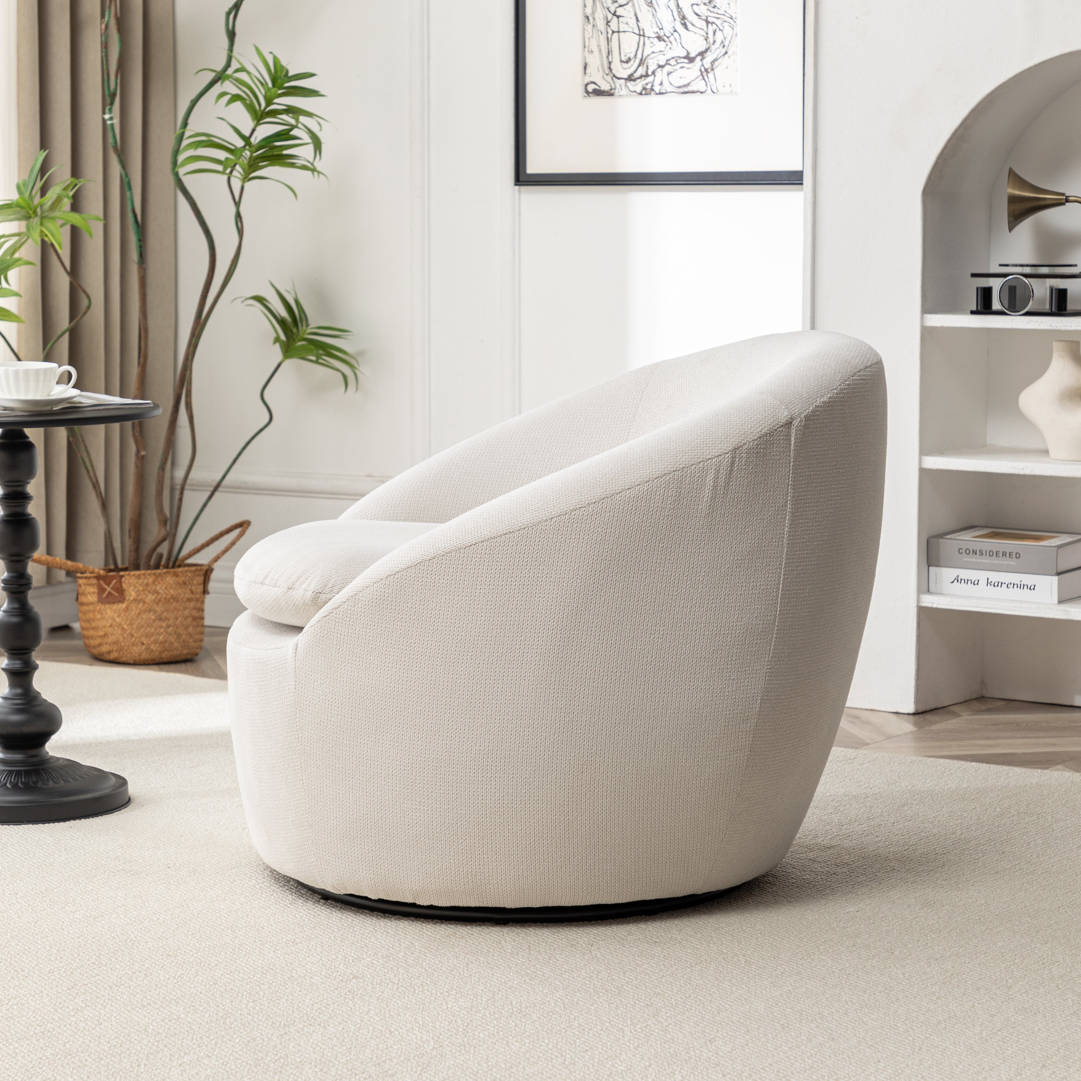 Roundhill Furniture Winnie Modern Barrel Chair - 360° Swivel Accent Chair with Upholstered Seat & Metal Base for Living Room, Bedroom or Office