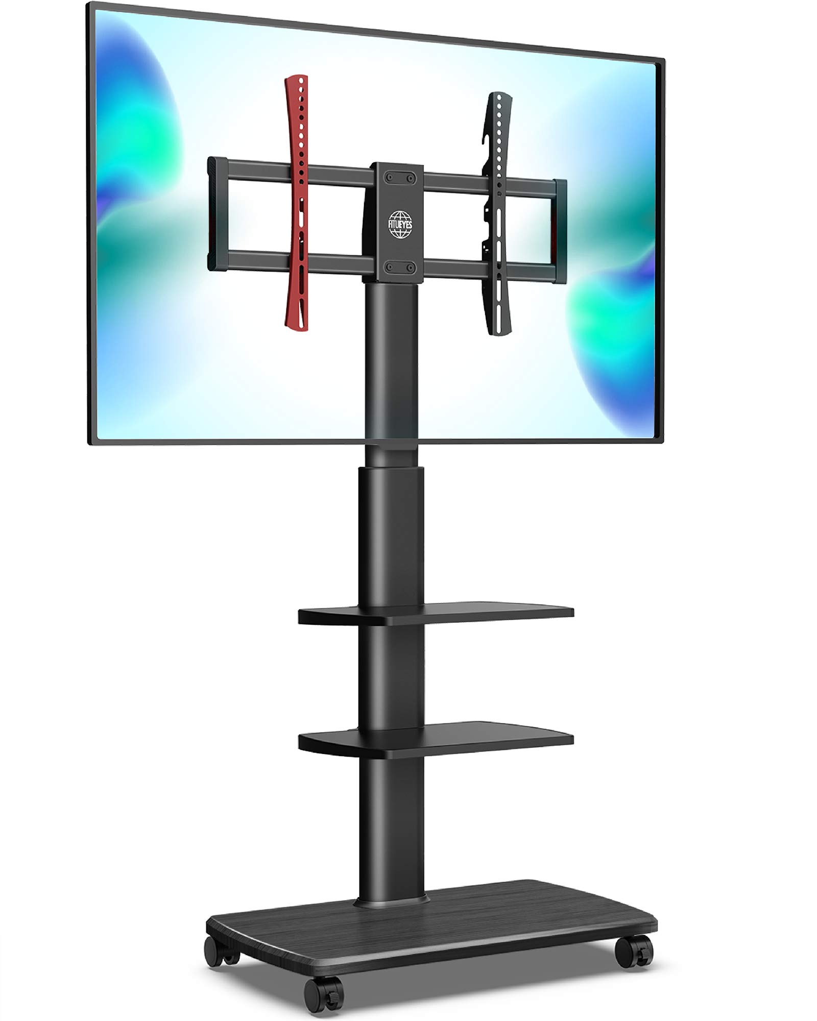 FITUEYES Universal Mobile TV Stand with Swivel Mount for 32-70 Inch Flat & Curved TVs - Heavy Duty Rolling TV Cart with Wheels (88 lbs Capacity, Max VESA 600x400mm) - Perfect for Living Room, Bedroom, or Office (Black)