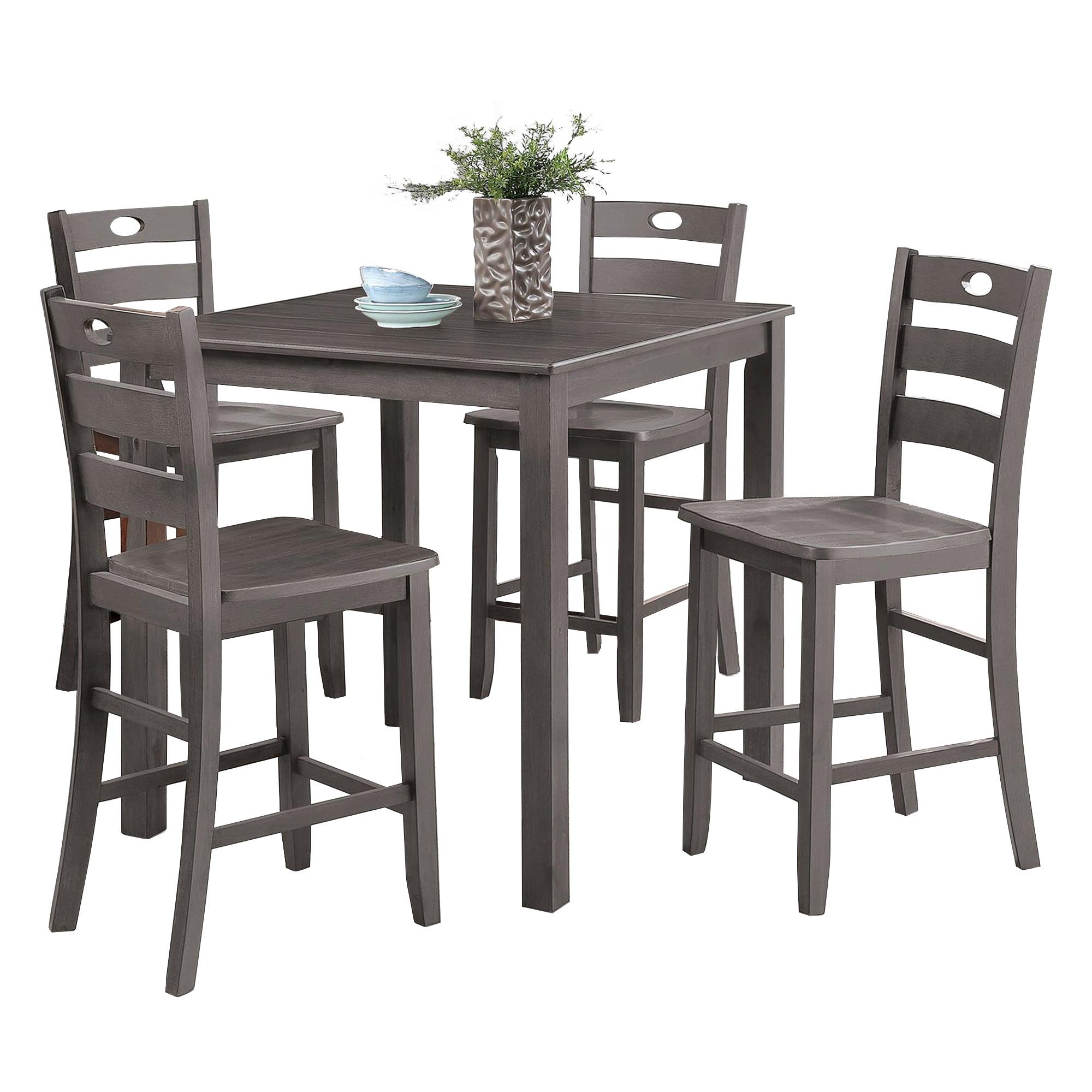 36H Solid Rubberwood and Wood Veneer 5-Piece Counter Height Dining Table Set - Perfect for Kitchen, Breakfast Nook, and Small Space Dining Areas