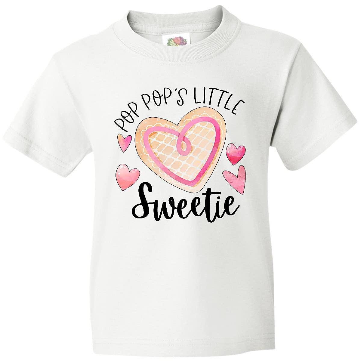 Inktastic Pop Pop's Little Sweetie Pink Heart Cookie Youth T-Shirt - Cute Kids Valentine's Day Outfit, Grandparents Gift, Family Matching Tee for Special Occasions