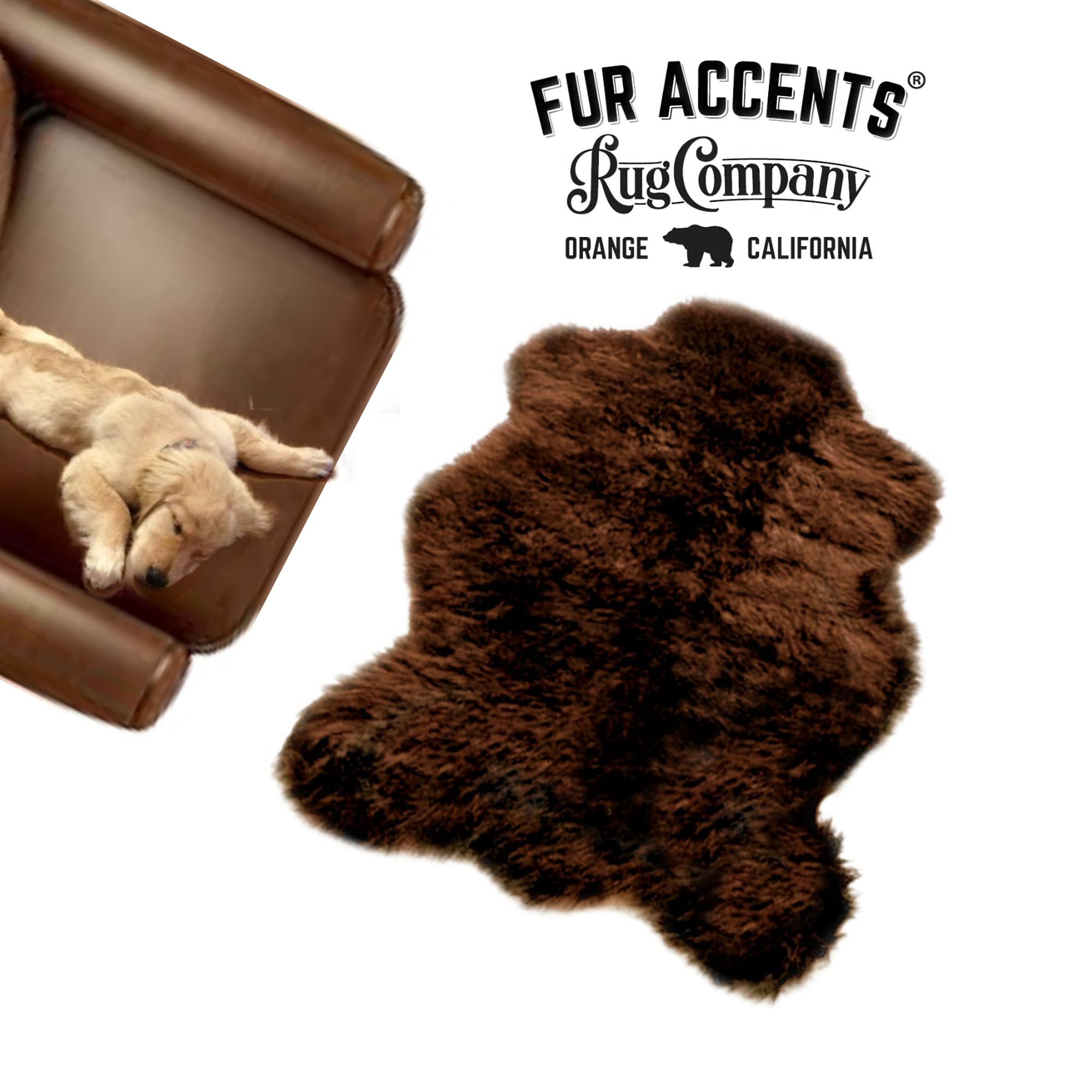 Premium Faux Fur Shaggy Bear Skin Rug - 5'x6' Soft Fluffy White Faux Sheepskin Area Rug - Handmade in USA - Perfect for Living Room, Bedroom & Cozy Home Decor