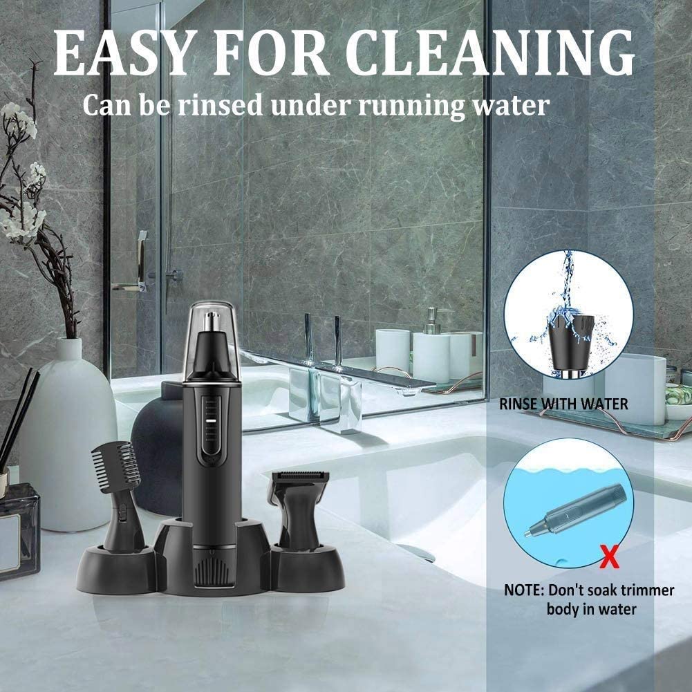 Professional Painless Nose Hair Trimmer for Men & Women - Waterproof Dual Edge Blades, 3-in-1 Ear Nose Eyebrow & Facial Grooming Kit (Black) | Perfect for Travel, Home & Salon Use