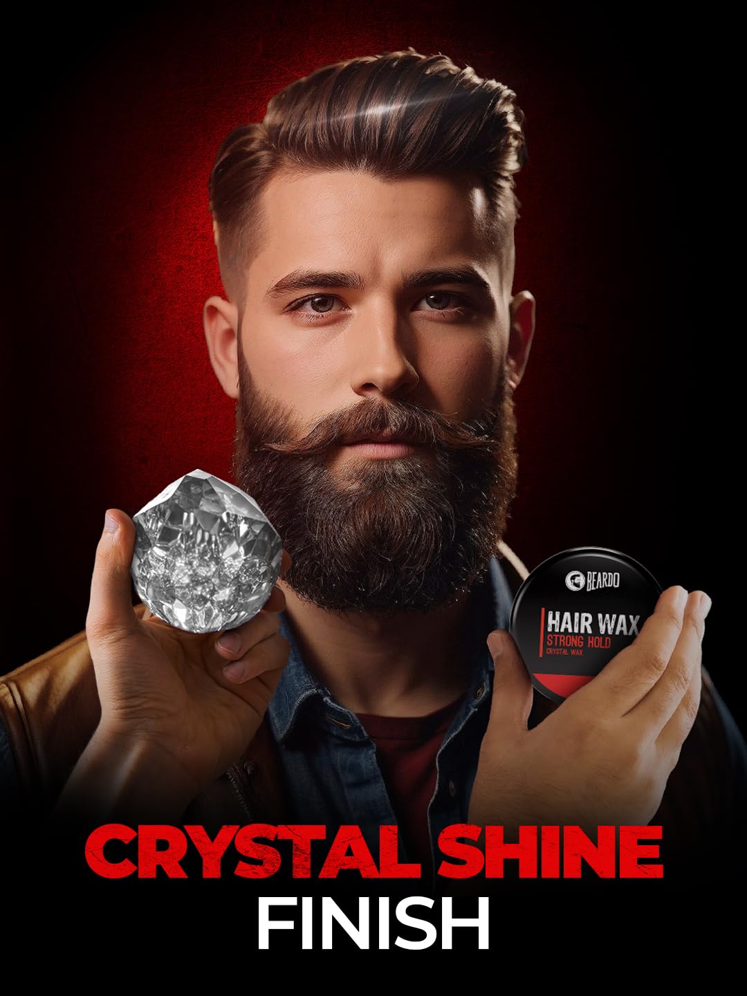 Beardo Stronghold Hair Wax for Men - 100gm Crystal Styling Wax with Glossy Finish & Strong Hold | Shine & Style Hair Wax | Perfect for Daily Grooming, Parties & Professional Looks