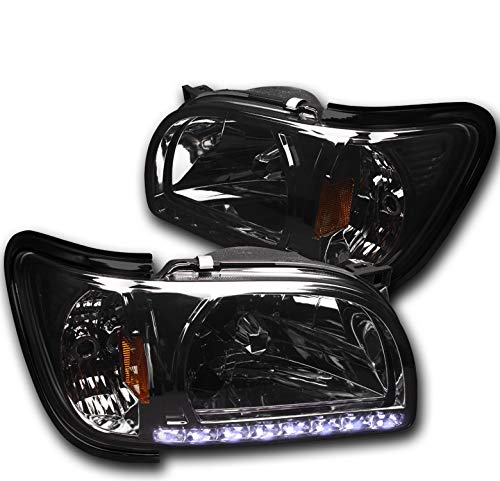 DRL LED Crystal Headlights with Corner Signal Smoke - Compatible with 2001-2004 Toyota Tacoma - Upgrade Your Night Driving & Off-Road Adventure Lighting