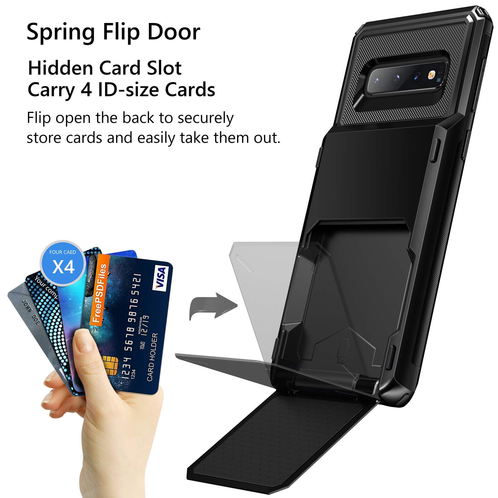 Vofolen Wallet Case for Samsung Galaxy S10 Plus - 4 Card Holder Slots, Anti-Scratch Dual Layer Protection with Bumper & Rubber Armor | Perfect for Business, Travel & Everyday Use (Black)