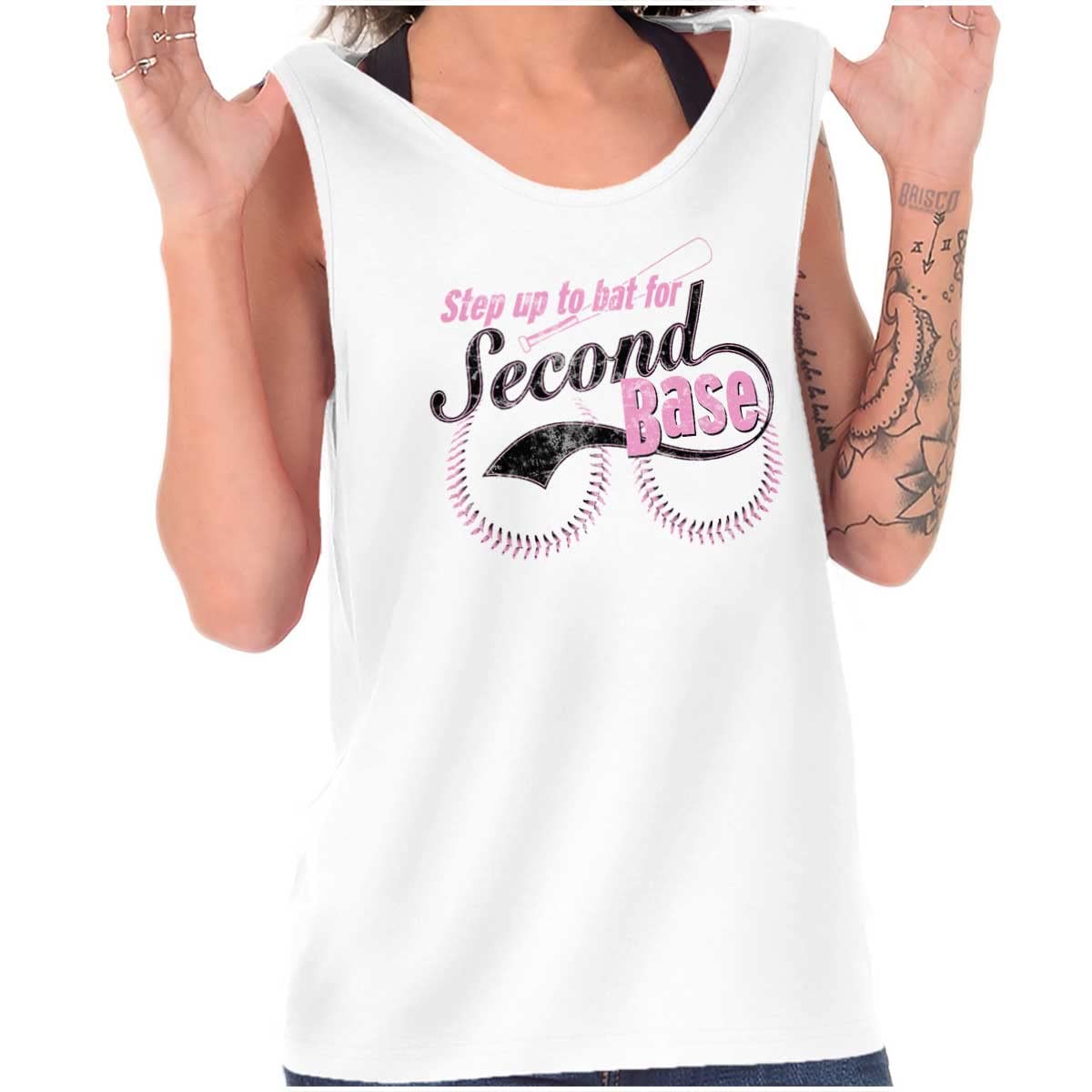 Women's Second Base Tank Top Tee Shirt - Soft & Comfortable Baseball Inspired Casual Top for Sports, Gym & Everyday Wear