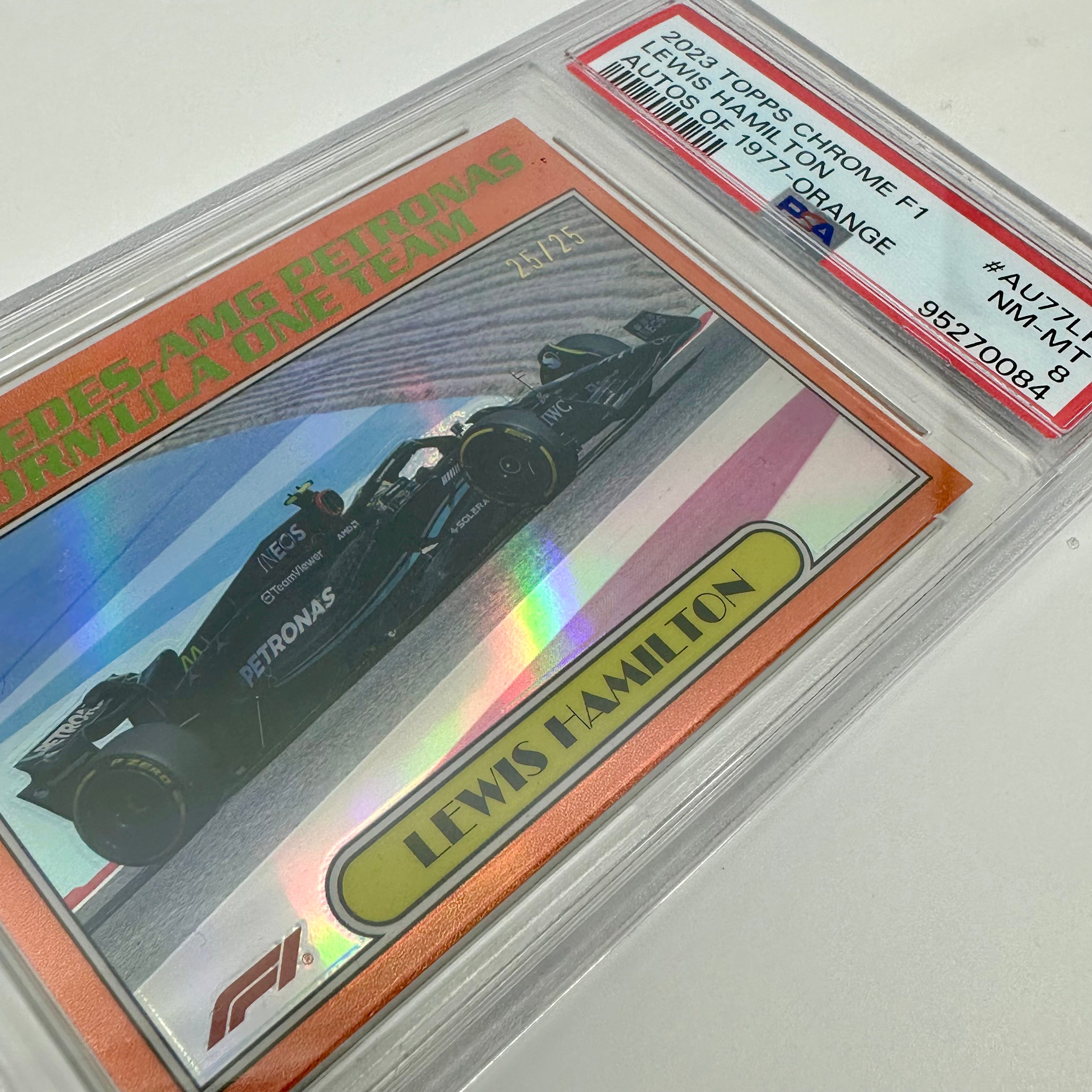 2023 Topps Chrome Lewis Hamilton #AU77 PSA 8 25/25 Orange - Rare Collectible for F1 Fans, Racing Enthusiasts & Sports Memorabilia Collectors