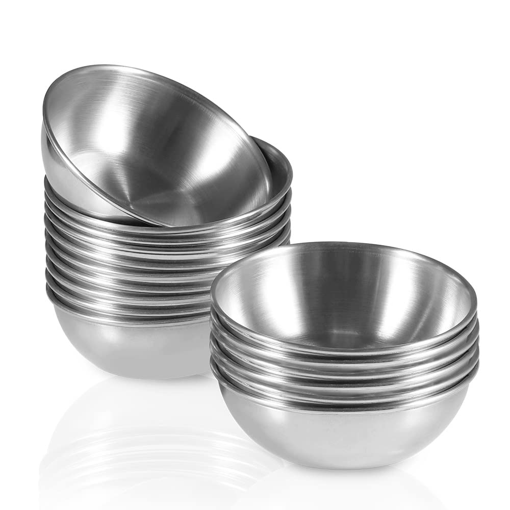 16PCS 3.2 Inch Stainless Steel Mini Sauce Dishes - Small Round Individual Bowls for Sushi Dipping, Seasoning, Appetizers & Condiments | Perfect for Asian Cuisine, Restaurants & Home Dining (Silver)