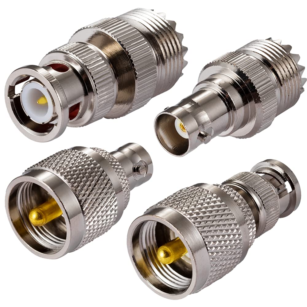 Vecys CB Radio Adapter Kit - 4 Pack SO239 PL259 UHF to BNC Antenna Connector for CB Antenna, Amateur Radio, Walkie Talkie, Handheld & WLAN Devices - Perfect for Communication, Emergency & Outdoor Activities