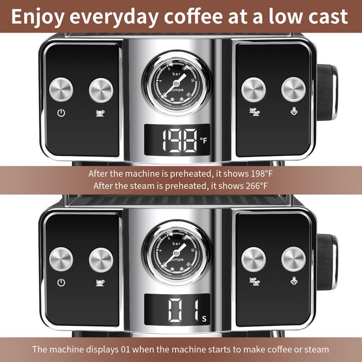 SEEDEEM 20 Bar Espresso Machine with Milk Frother - Stainless Steel Latte & Cappuccino Maker, 1.8L (60 Fl Oz) Removable Water Tank - Perfect for Home Baristas & Coffee Lovers