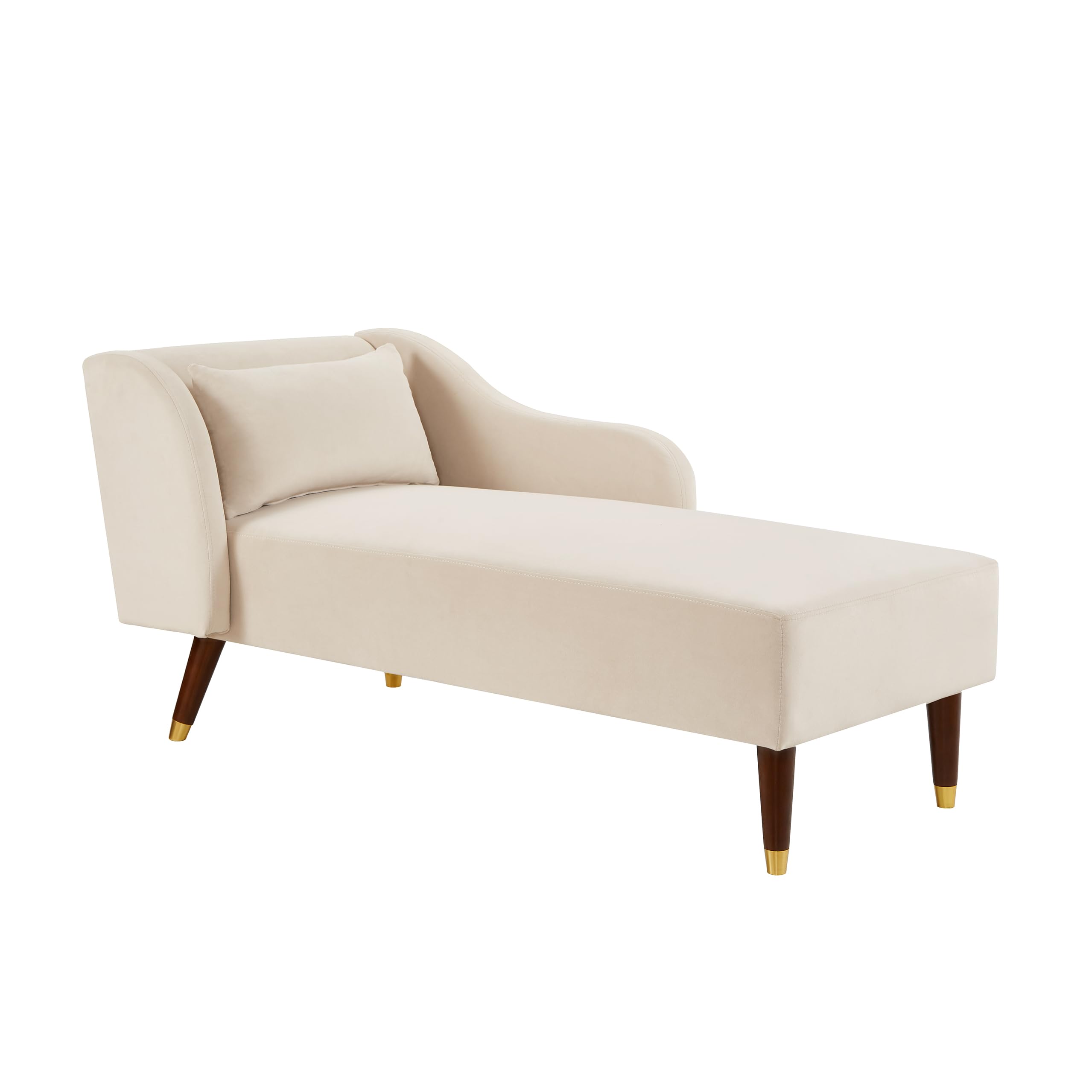 Velvet Upholstered Chaise Lounge Chair with Pillow - Solid Wood Legs Modern Indoor Lounge Chair for Living Room, Bedroom & Office - Beige - Perfect for Relaxing, Reading & Home Decor