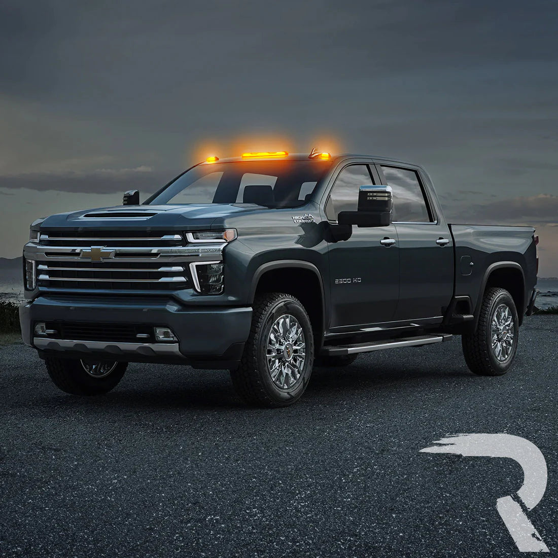 GMC & Chevy 20-24 4th Gen Heavy Duty 3-Piece Smoked Cab Roof Light Lens with Amber LEDs - Compatible with Trucks Without Factory Roof Lights - Perfect for Off-Roading, Emergency Vehicles & Work Trucks