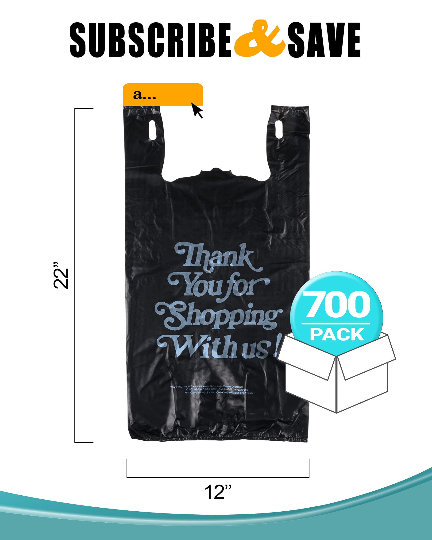 700 Pack Thank You Plastic Bags 12x6x22 Inches - 18 Micron Thick Chocolate Carry-Out T-Shirt Bags | Preprinted Durable Poly Shopping Bags for Retail Stores, Restaurants & Clothing Boutiques | Perfect for Gift Packaging, Takeout Orders & Customer Purchases
