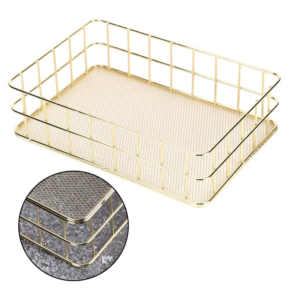 Golden Iron Storage Basket - Hollow Mesh Organizer for Home, Office & Bathroom Storage